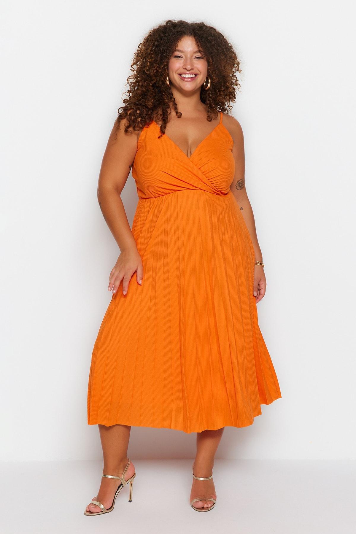 Orange A-Line Plus Size Dress, , large image number 1