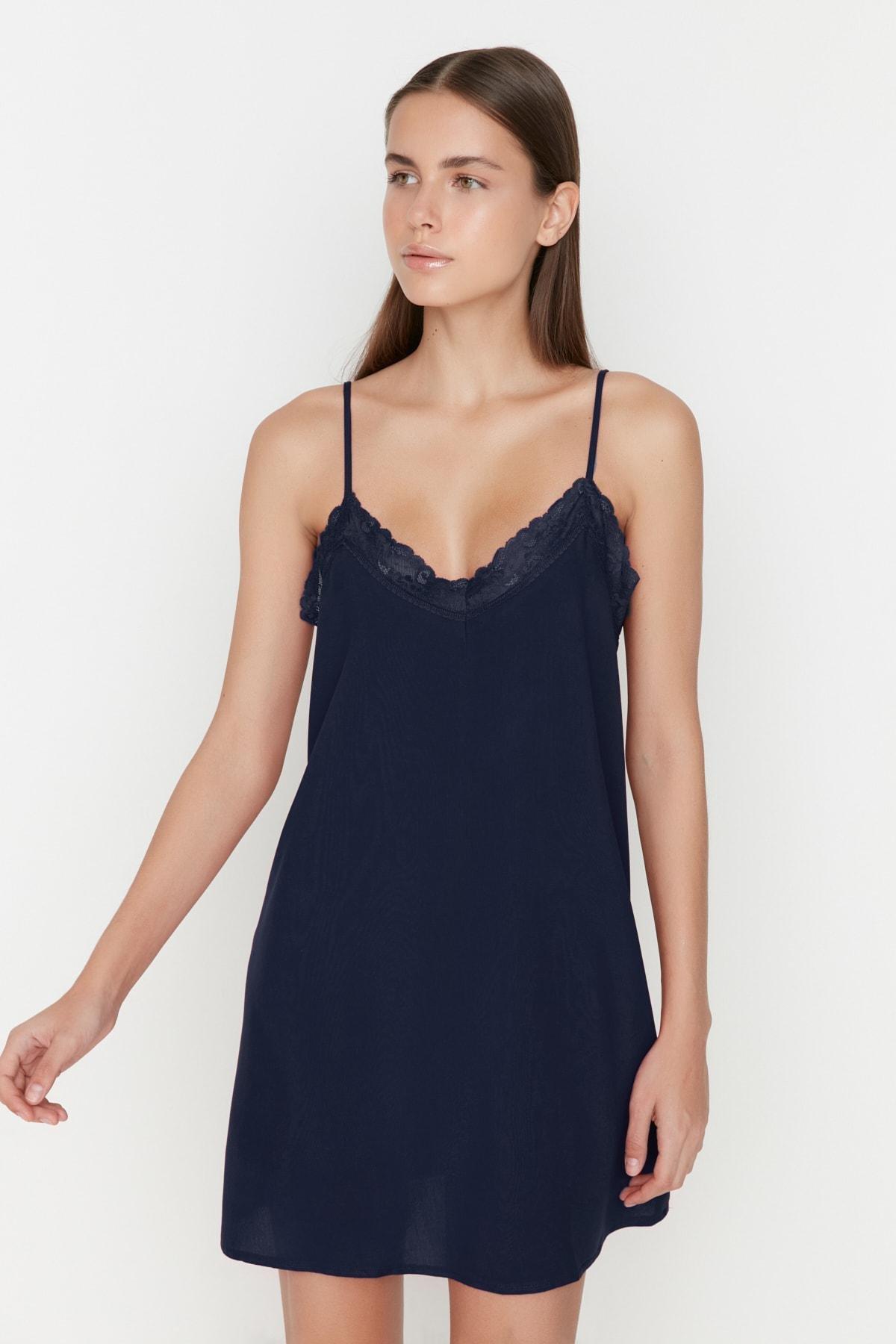 Navy Shift V Neck Nightgown, , large image number 1