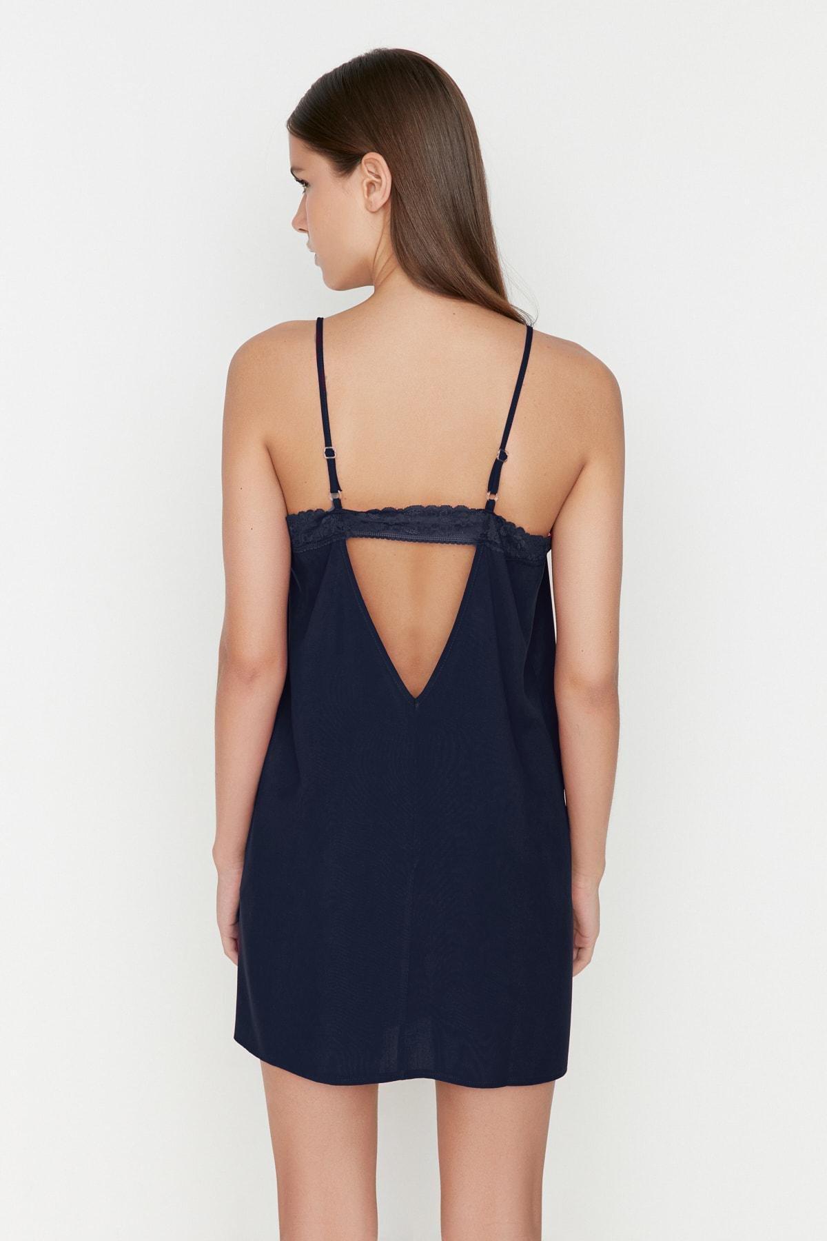 Trendyol - Navy Shift V Neck Nightgown