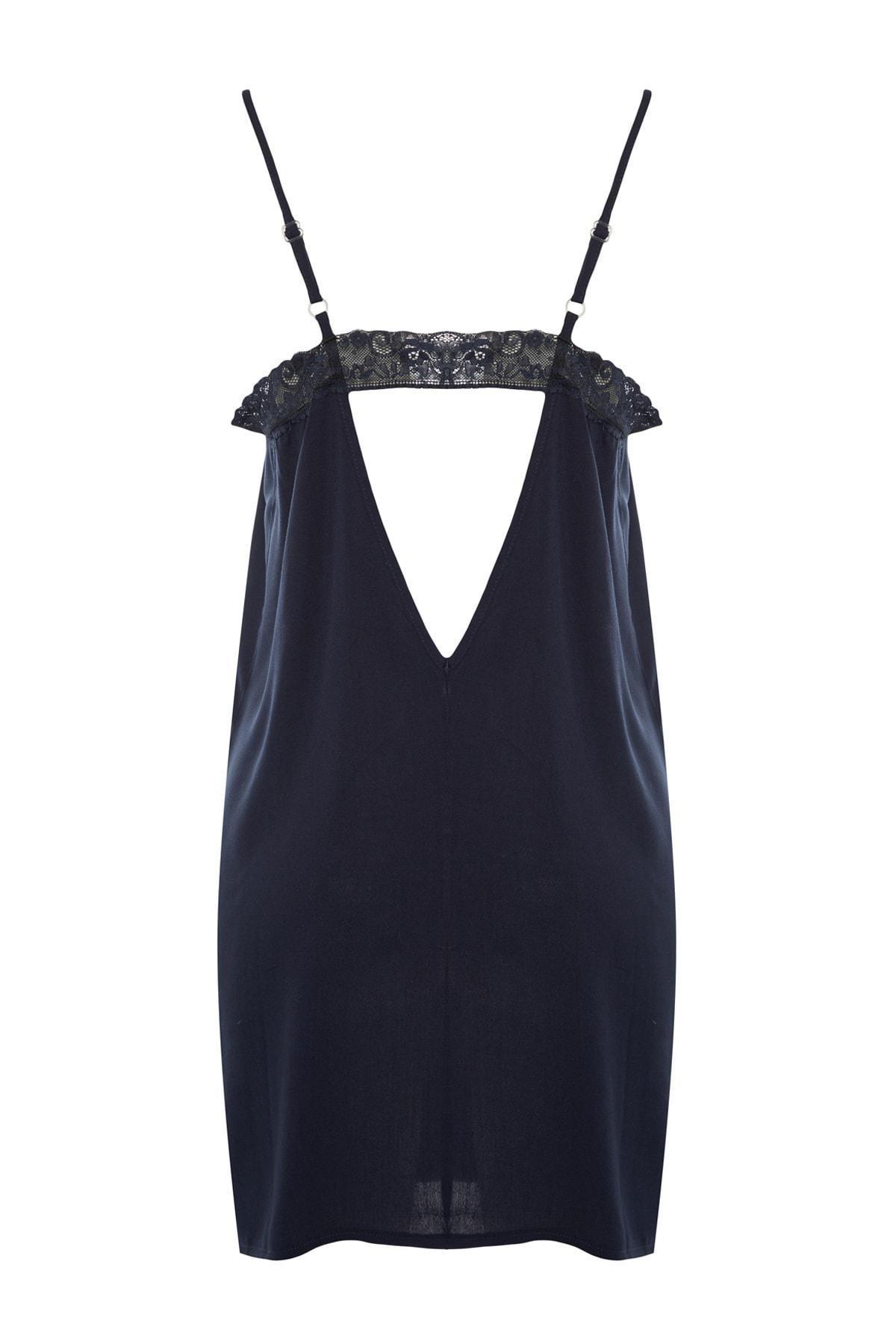 Trendyol - Navy Shift V Neck Nightgown