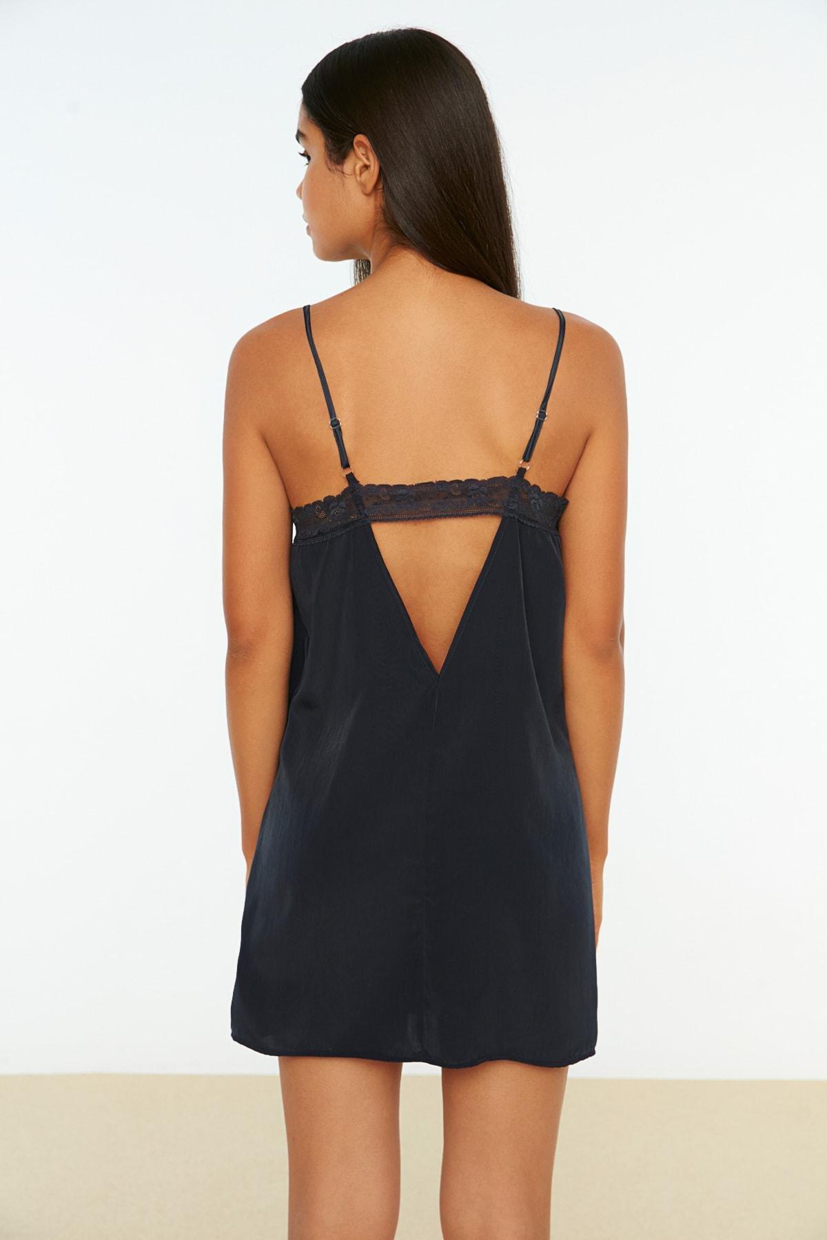 Trendyol - Navy Shift V Neck Nightgown