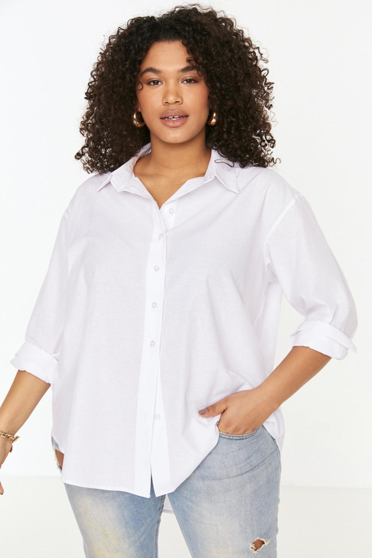 White Regular Plus Size Shirt, , large image number 0