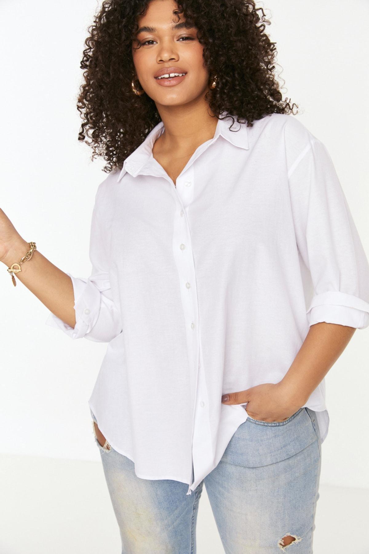 White Regular Plus Size Shirt, , large image number 1