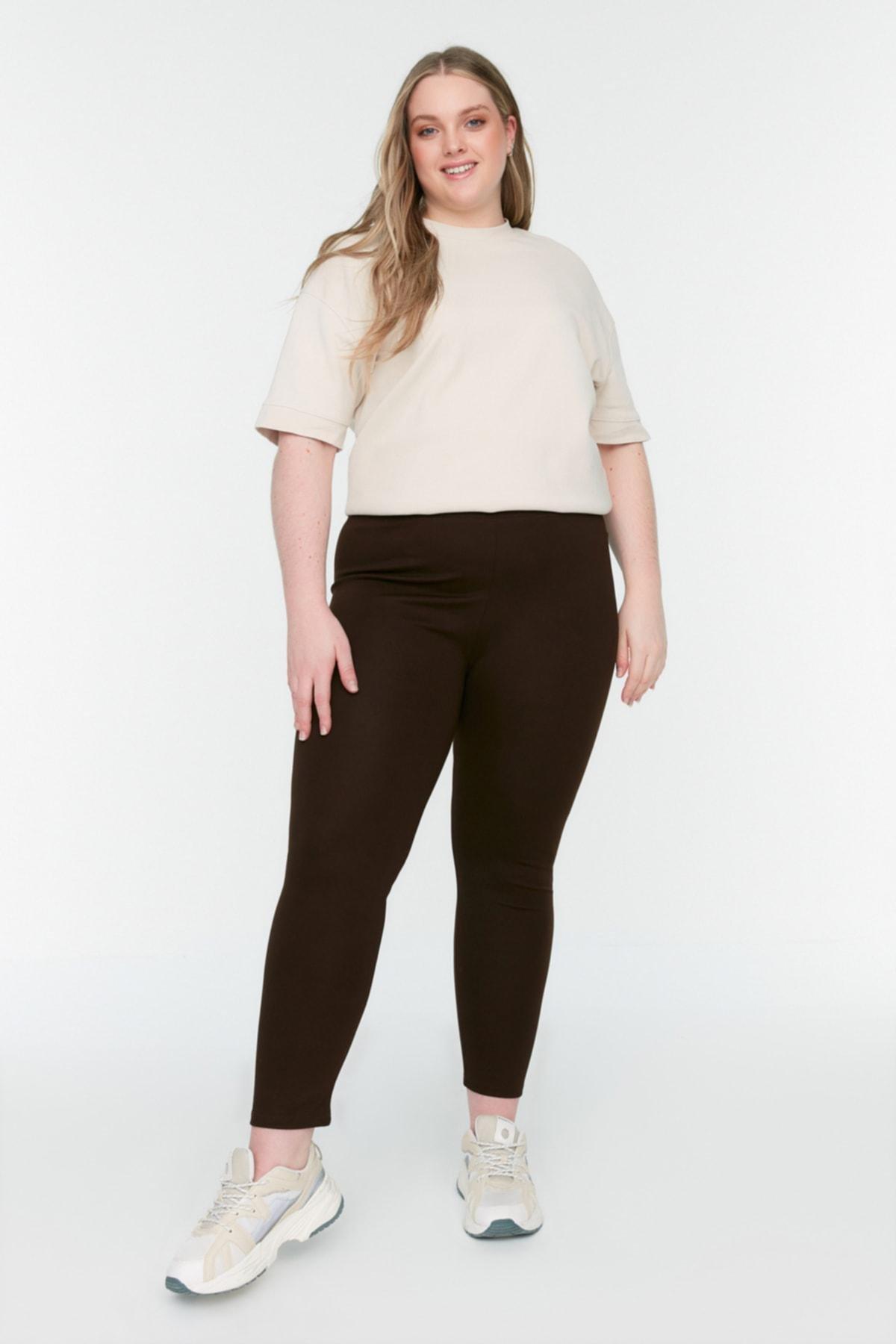 Brown Skinny Plus Size Leggings, , large image number 0