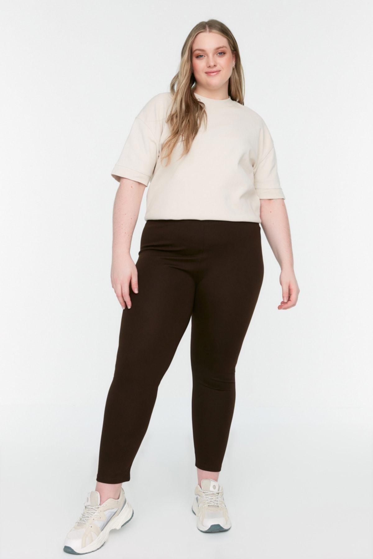 Brown Skinny Plus Size Leggings, , large image number 1