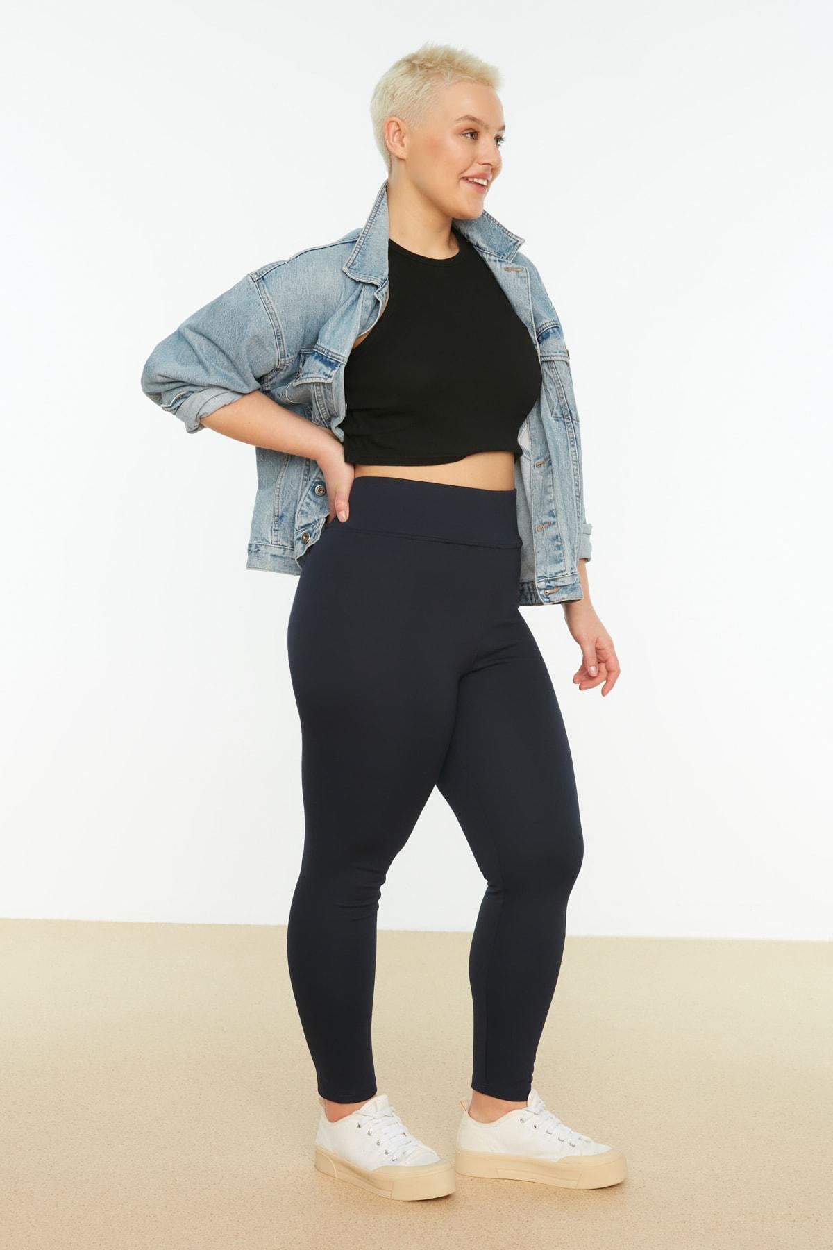 Blue High Waist Plus Size Leggings, , large image number 0