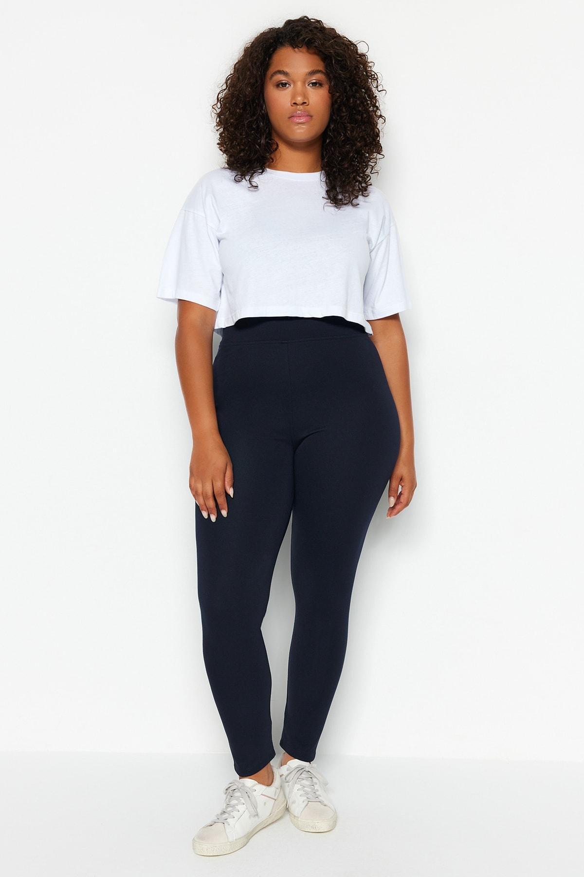 Blue High Waist Plus Size Leggings, , large image number 1