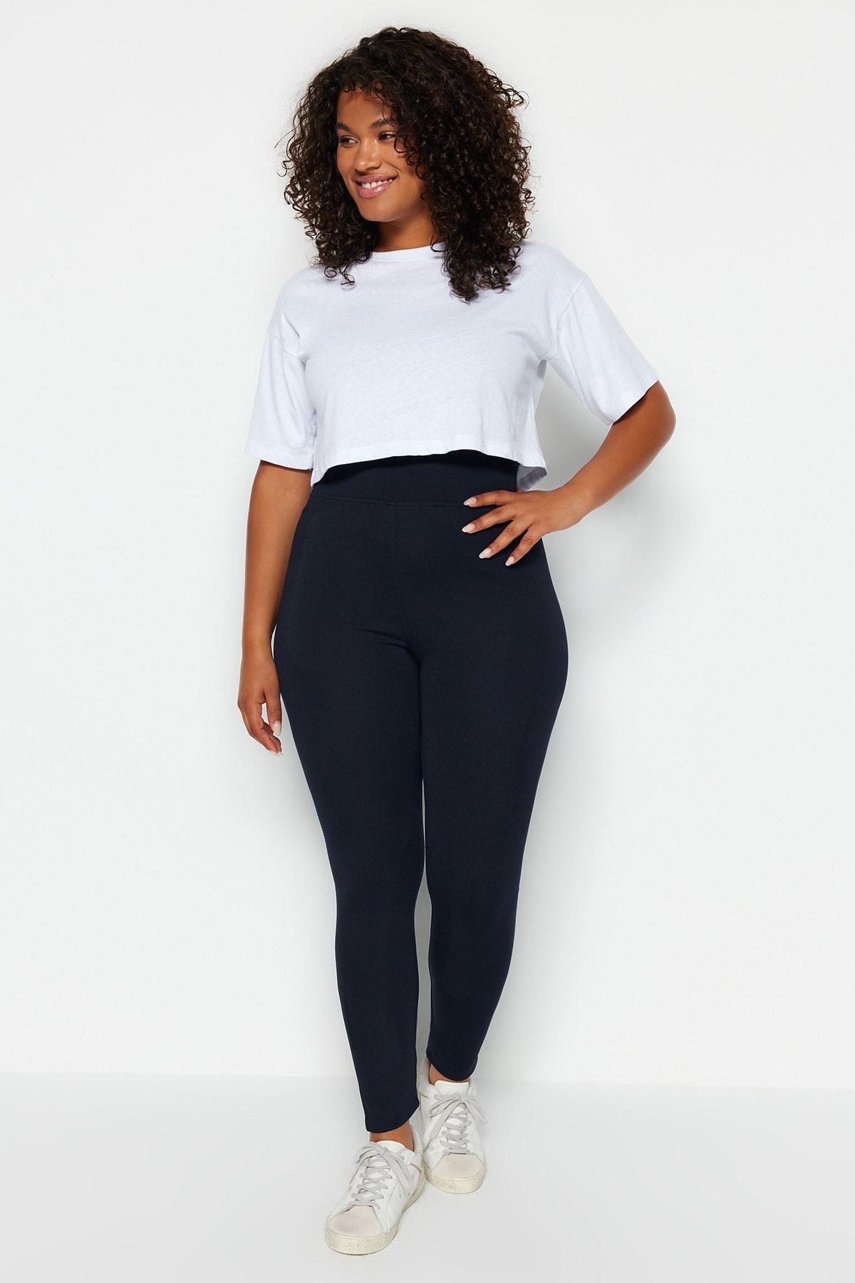 Blue High Waist Plus Size Leggings, , large image number 3