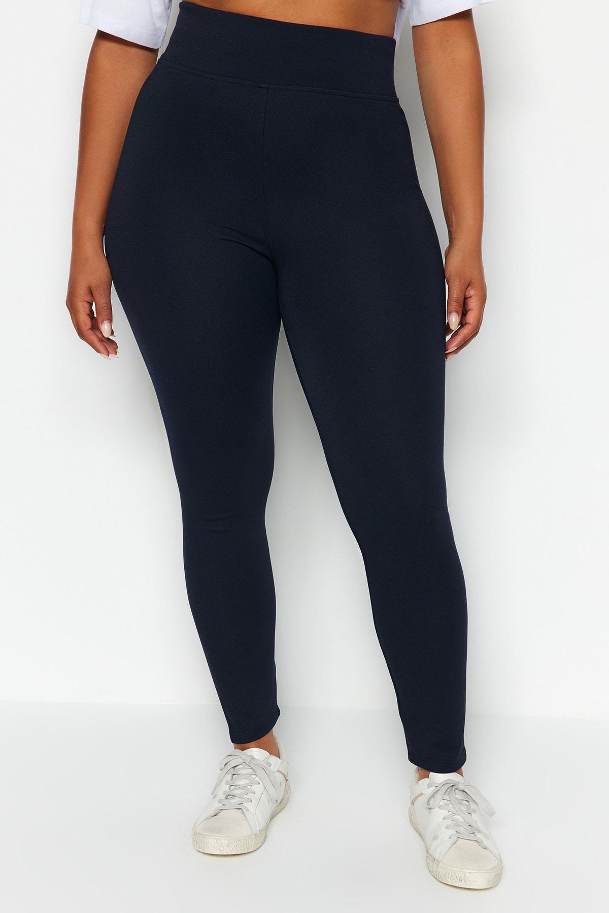 Blue High Waist Plus Size Leggings, , large image number 4