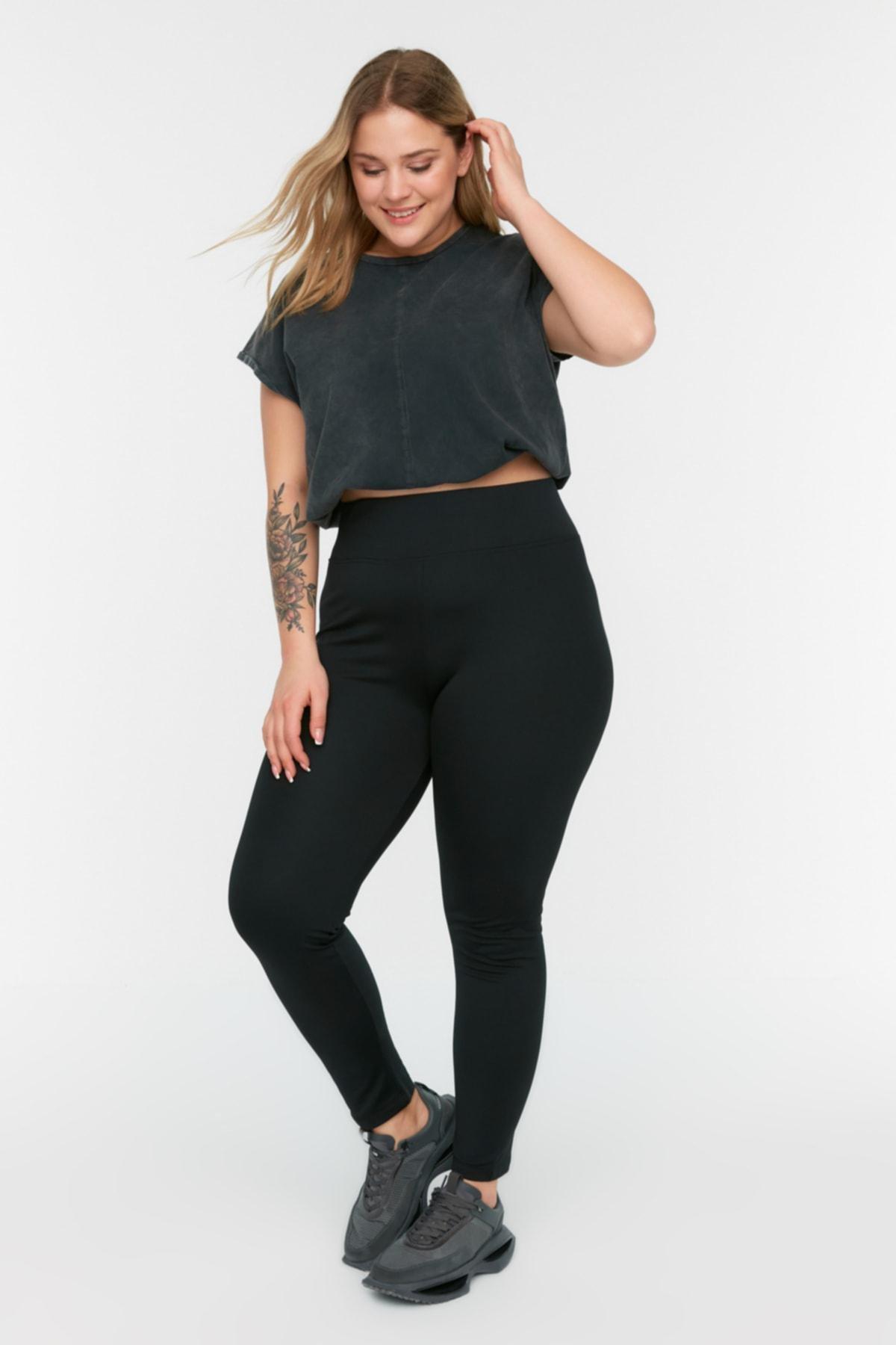 Black High Waist Plus Size Leggings, , large image number 0