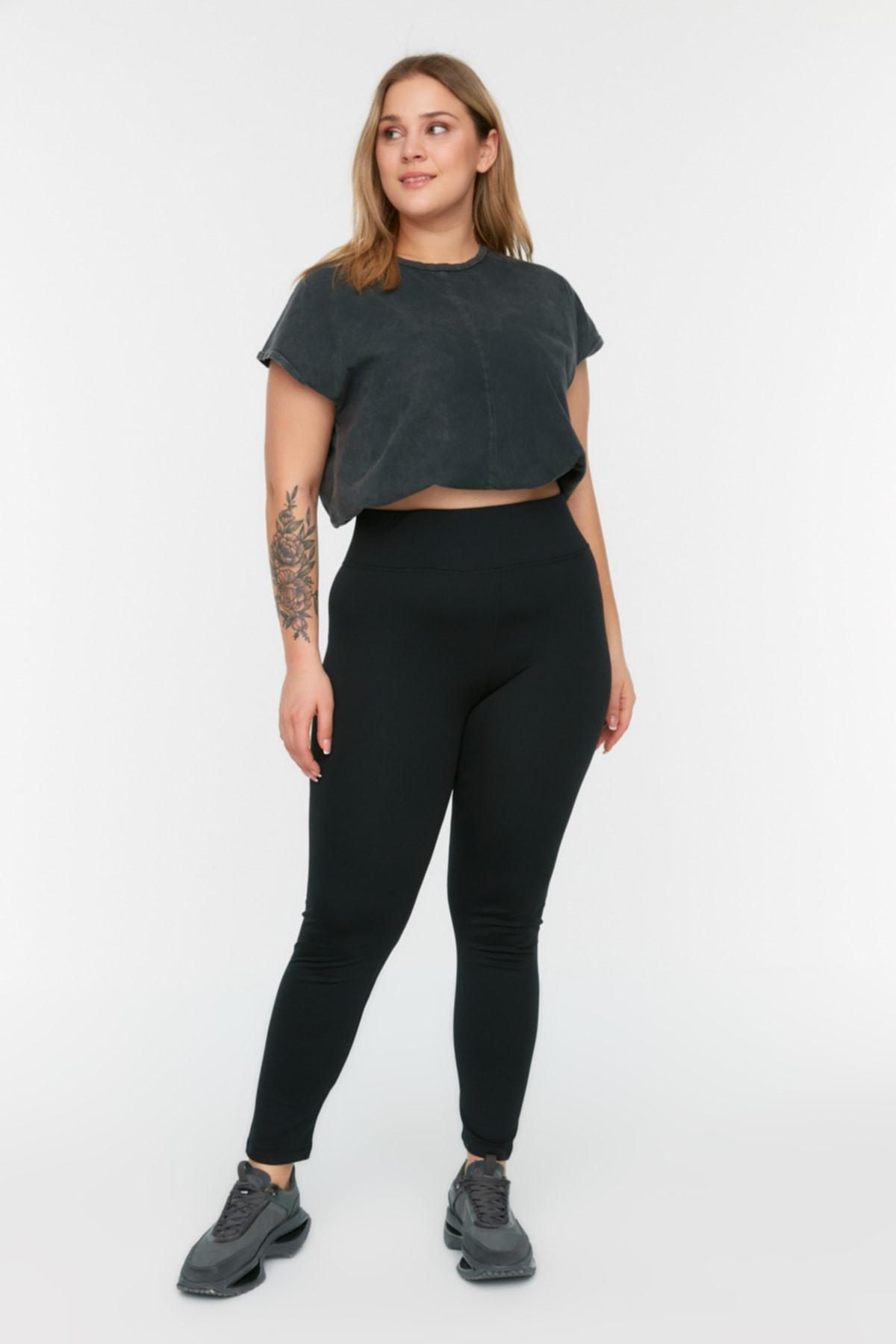 Black High Waist Plus Size Leggings, , large image number 1