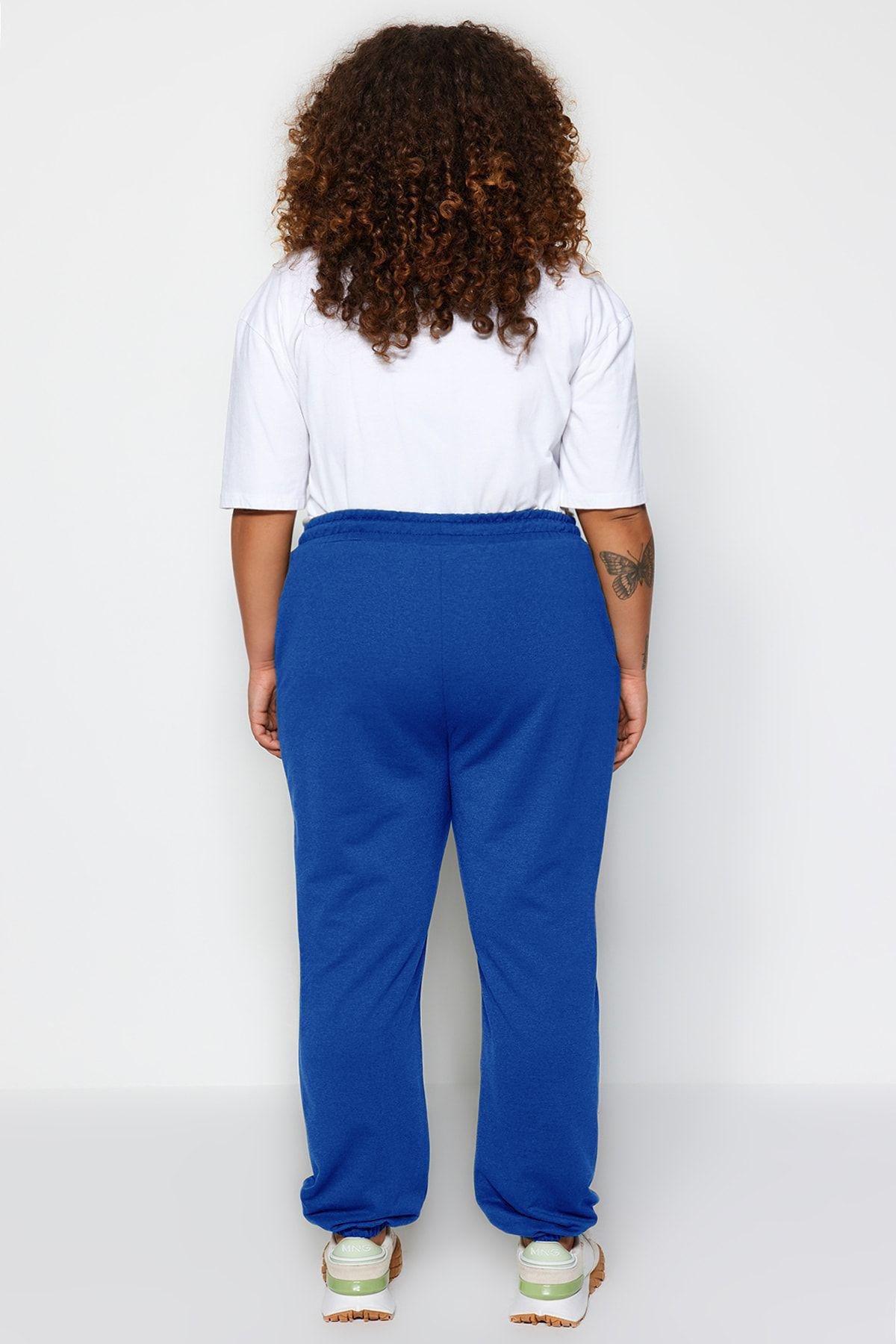 Indigo Jogger Leg Elastic Knit Plus Size Sweatpants TBBSS22EA0065, , large image number 0