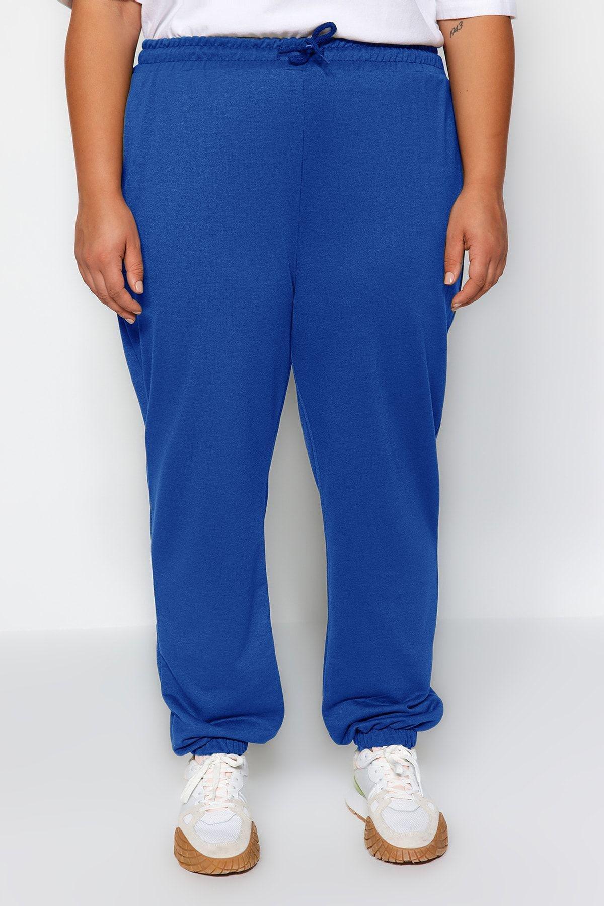 Indigo Jogger Leg Elastic Knit Plus Size Sweatpants TBBSS22EA0065, , large image number 2