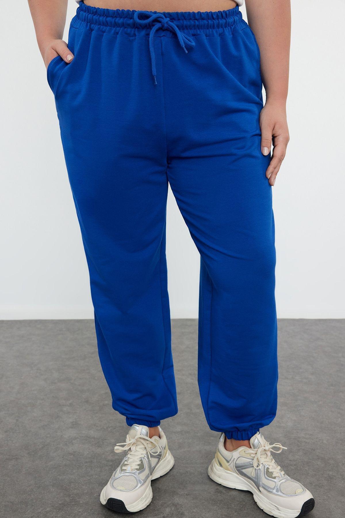 Indigo Jogger Leg Elastic Knit Plus Size Sweatpants TBBSS22EA0065, , large image number 5