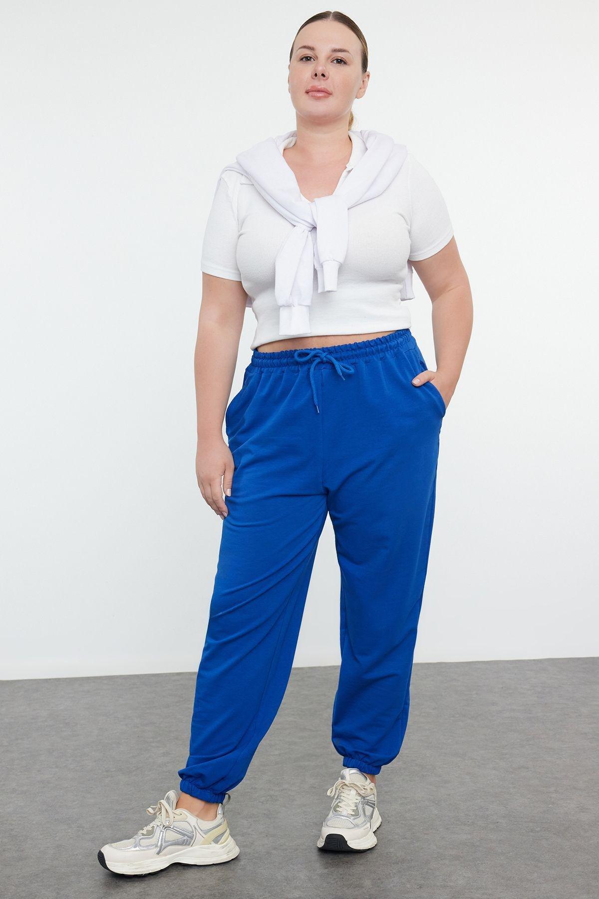 Indigo Jogger Leg Elastic Knit Plus Size Sweatpants TBBSS22EA0065, , large image number 6