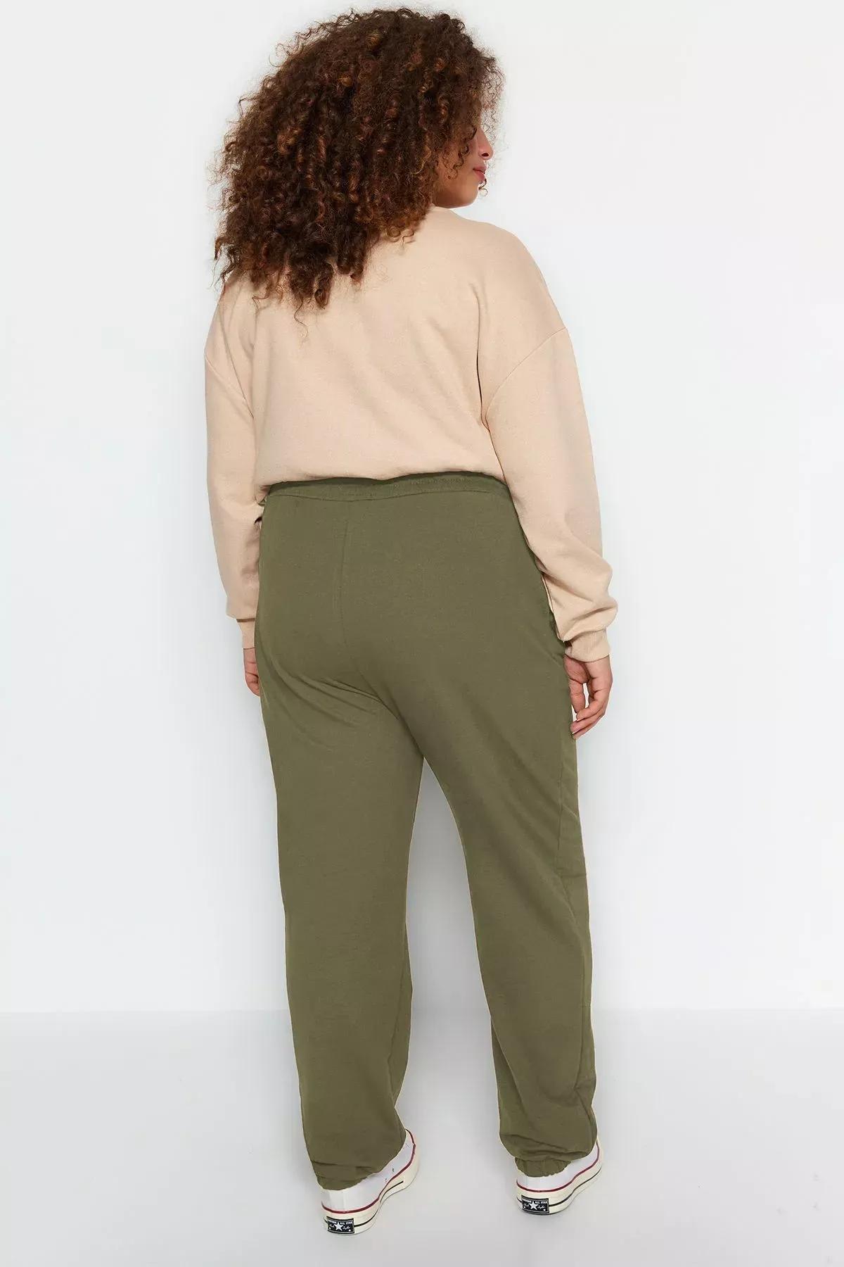 Green Elastic Knitted Plus-Size  Sweatpants, , large image number 4