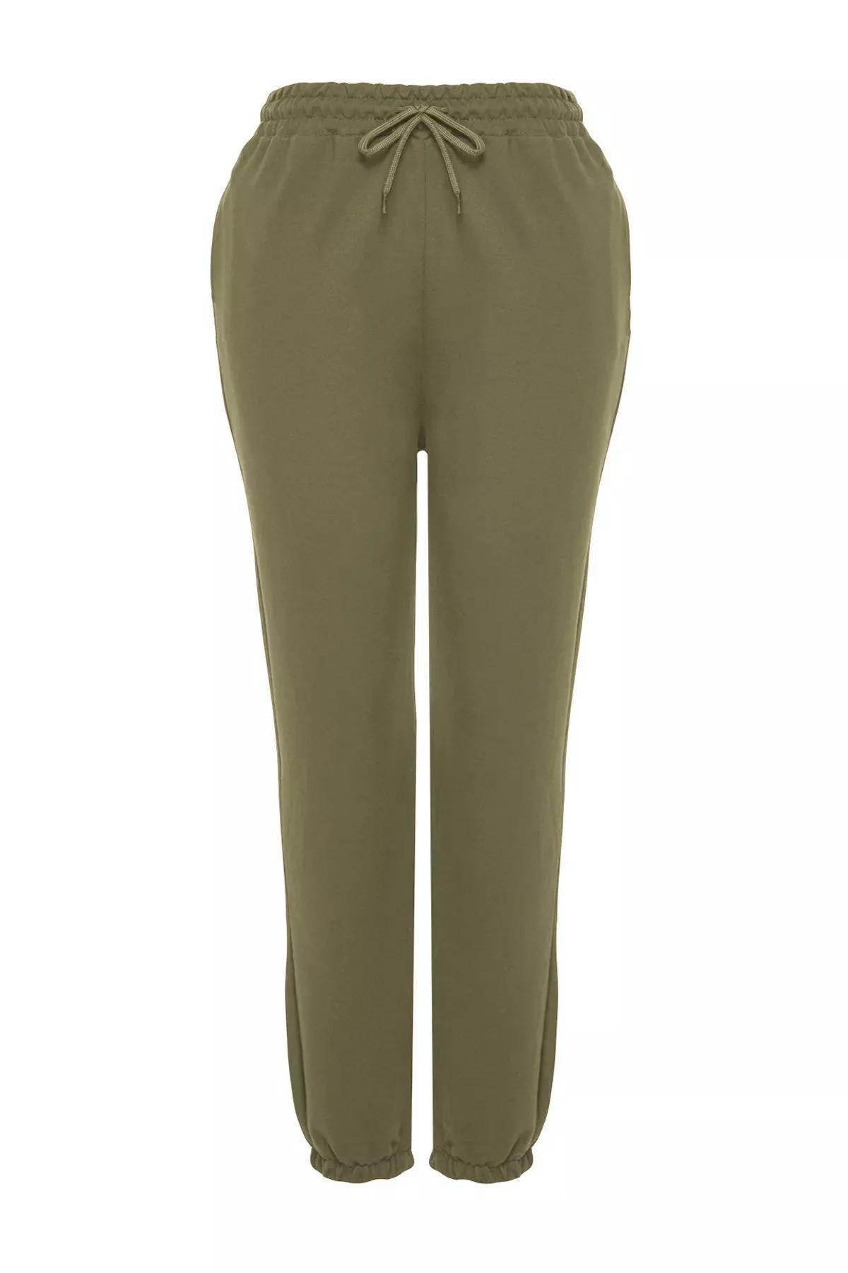 Green Elastic Knitted Plus-Size  Sweatpants, , large image number 5