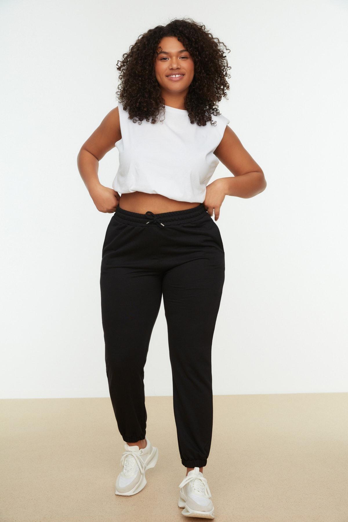 Black Joggers Plus Size Sweatpants, , large image number 0