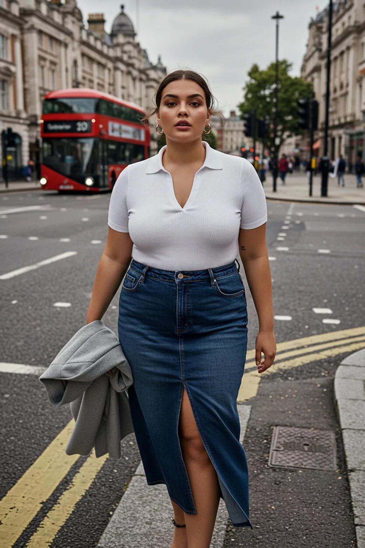 White Polo Neck Plus Size Blouse, White, large image number 1