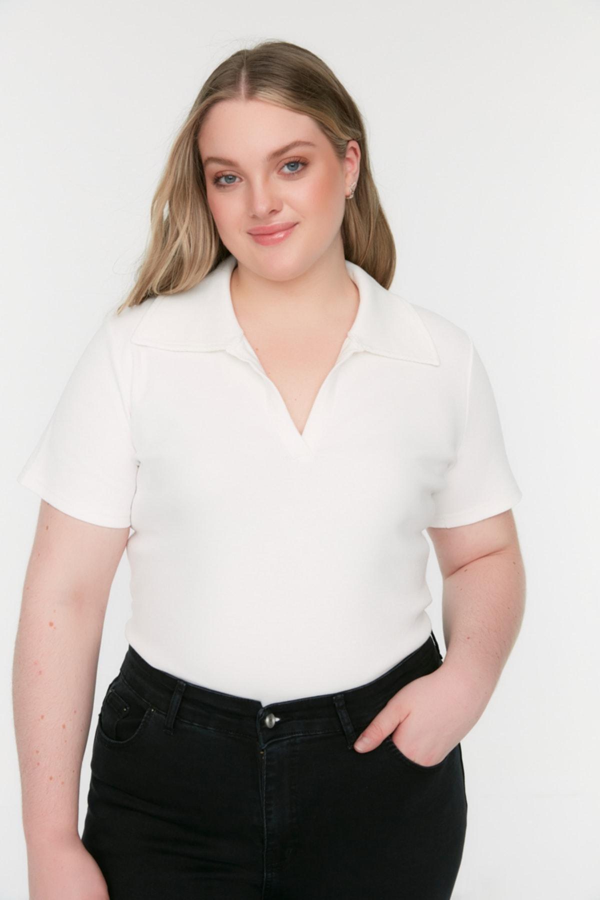 White Polo Neck Plus Size Blouse, , large image number 2