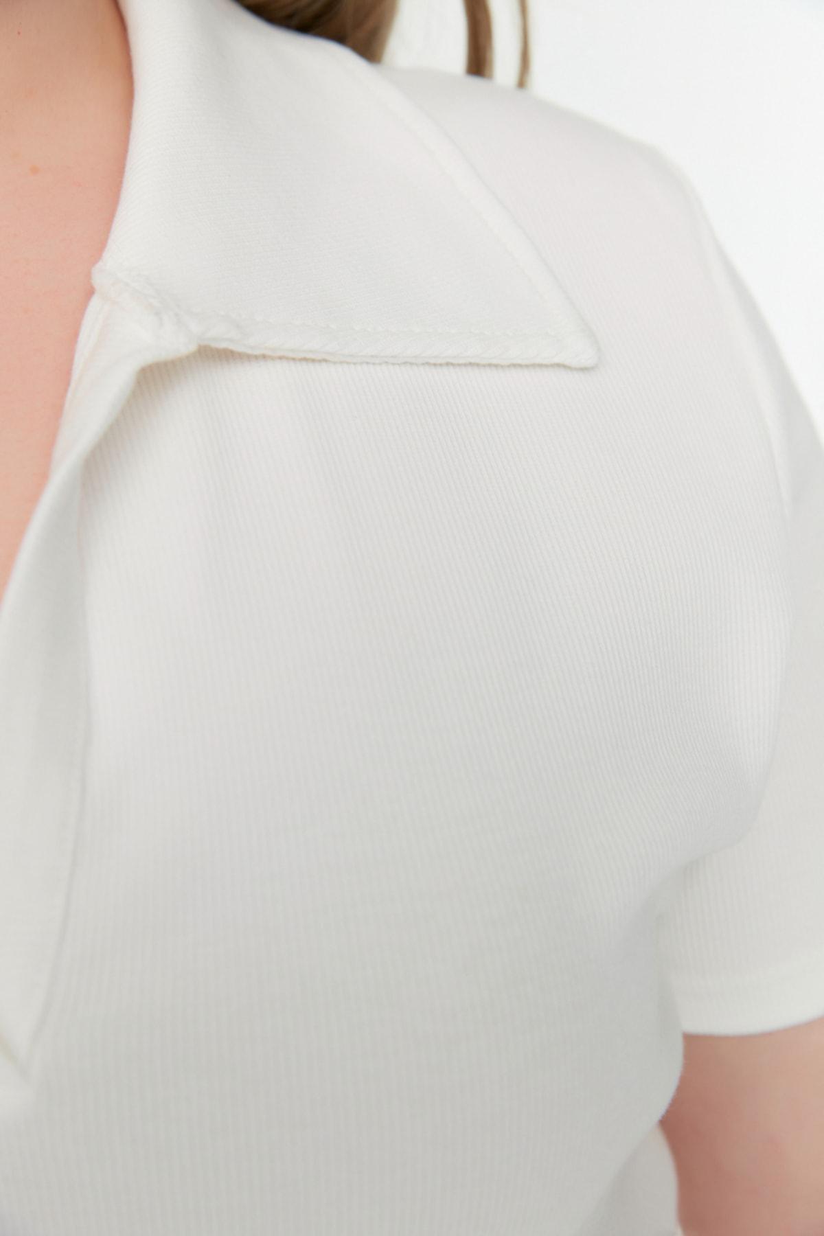 White Polo Neck Plus Size Blouse, White, large image number 4