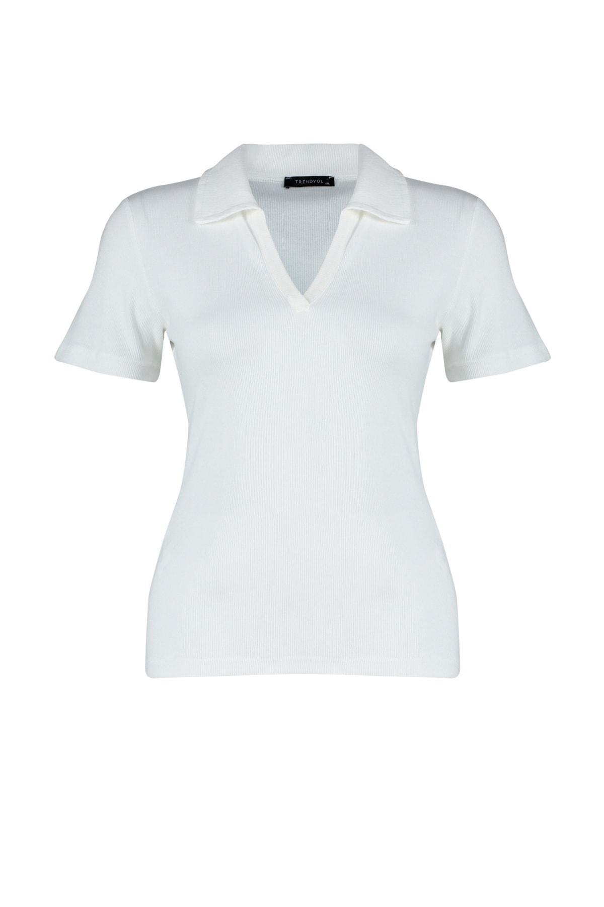White Polo Neck Plus Size Blouse, White, large image number 6