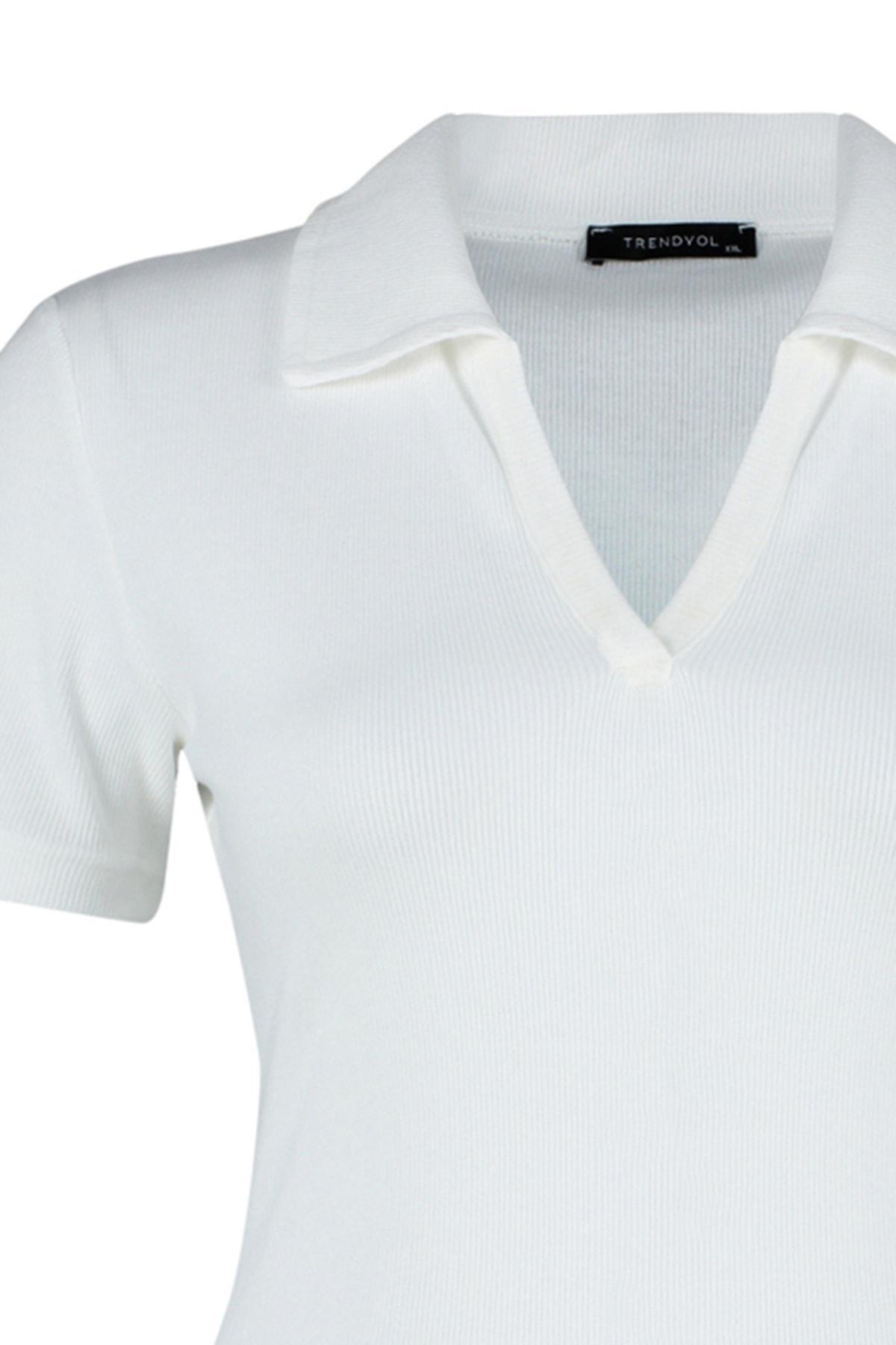 White Polo Neck Plus Size Blouse, White, large image number 7