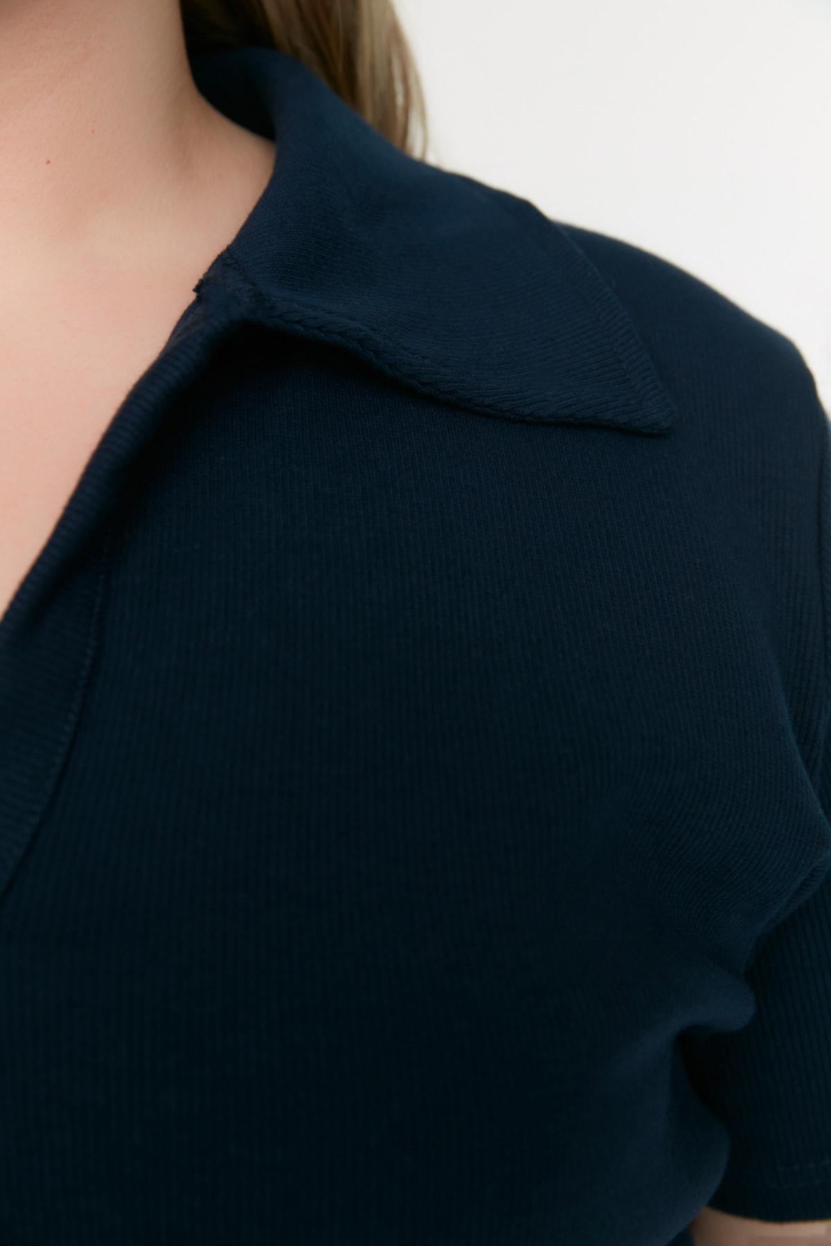 Navy Polo Neck Plus Size Blouse, , large image number 2