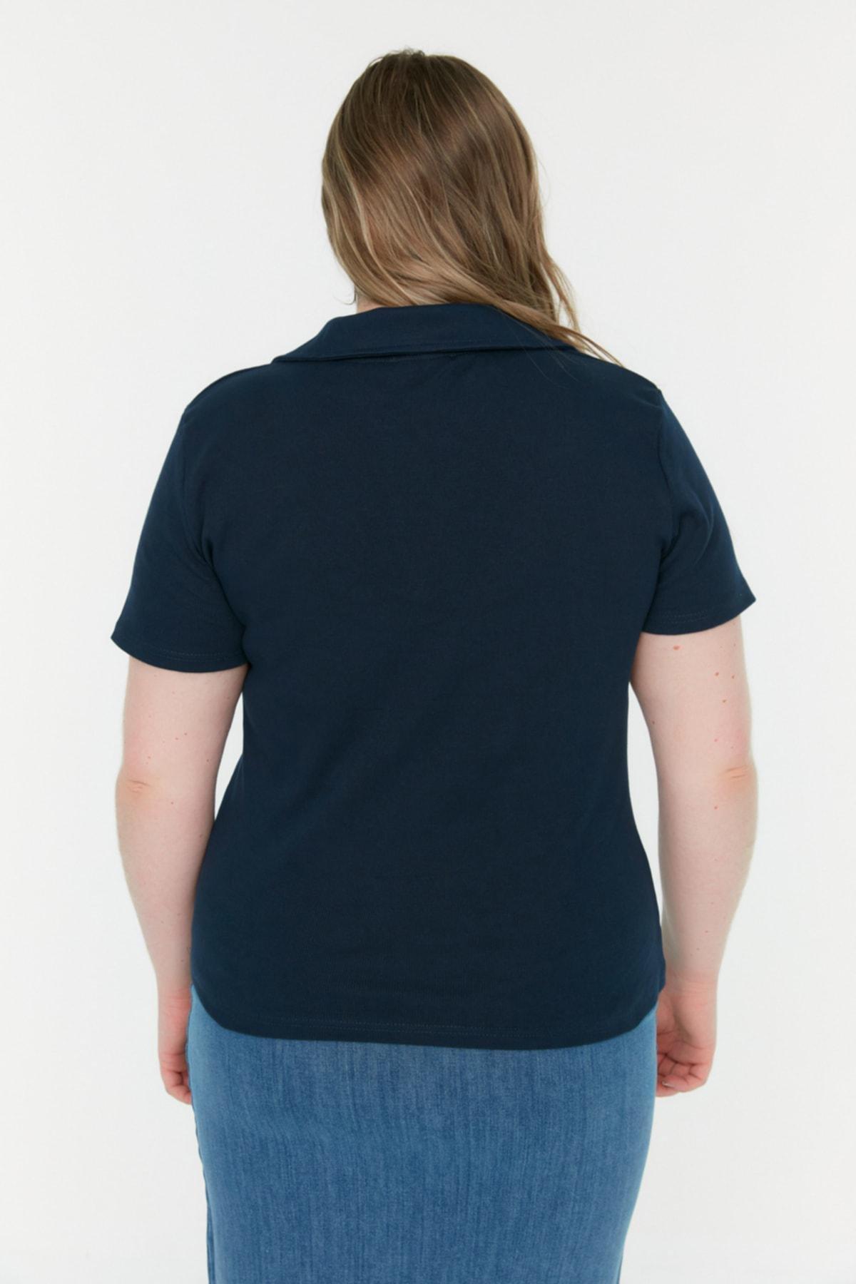 Navy Polo Neck Plus Size Blouse, , large image number 4