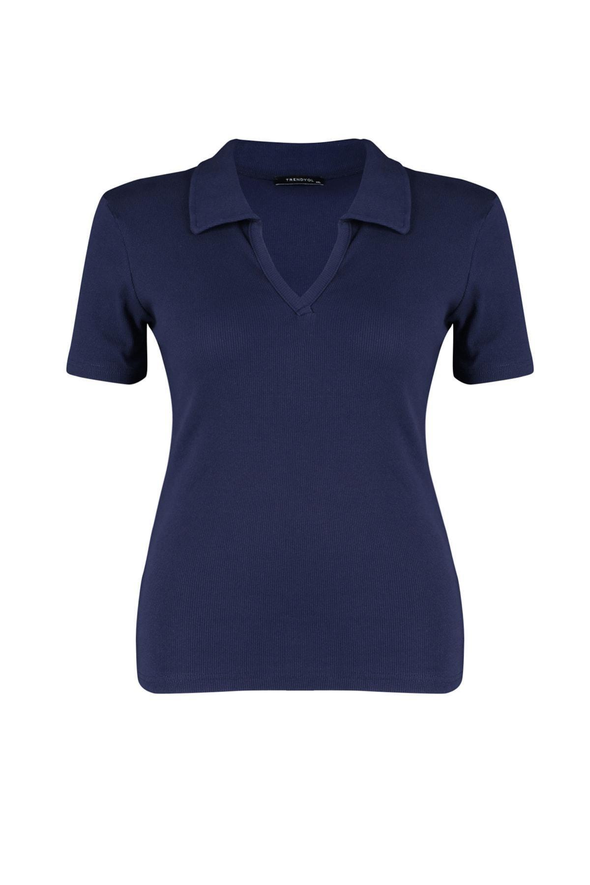 Navy Polo Neck Plus Size Blouse, , large image number 5
