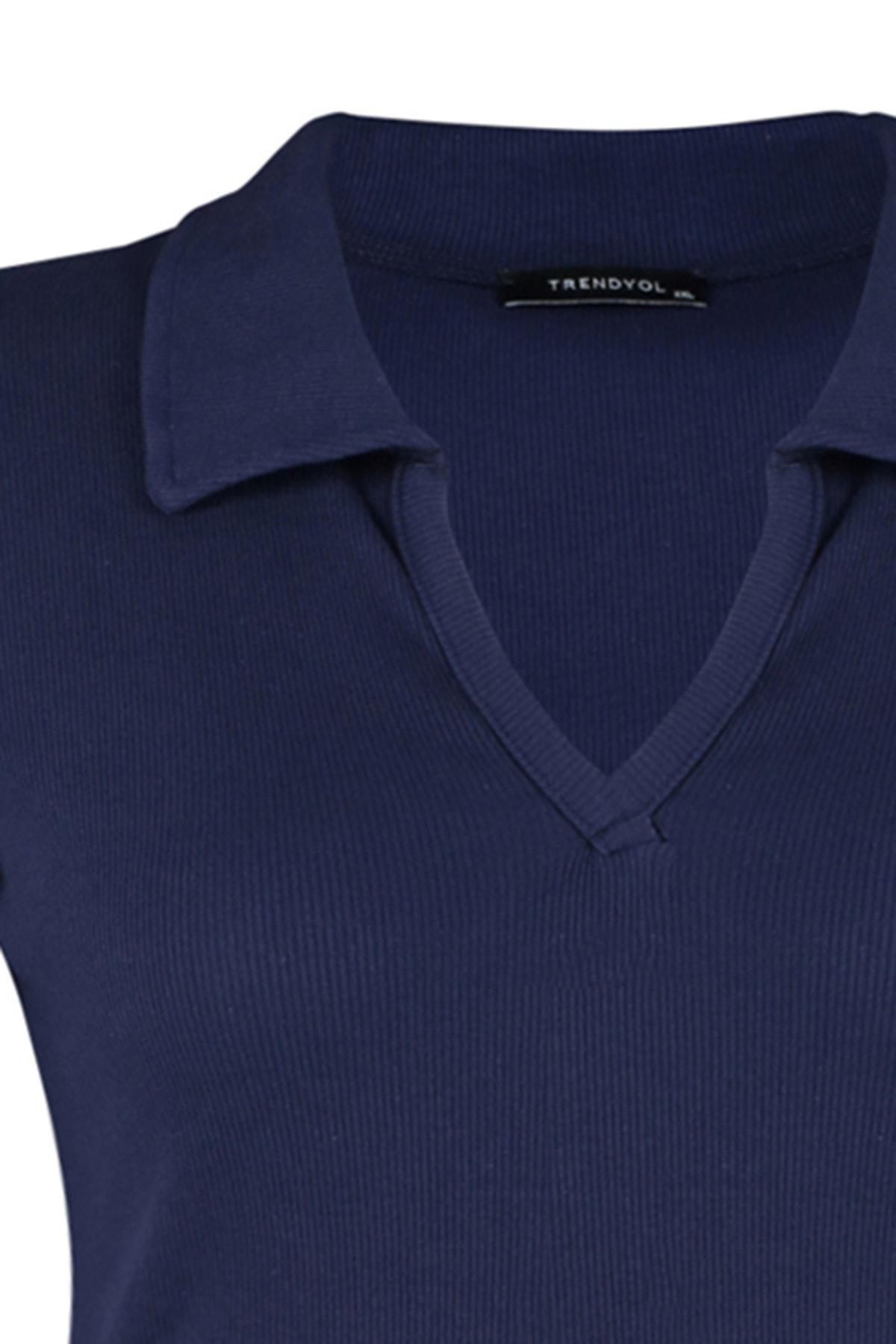 Navy Polo Neck Plus Size Blouse, , large image number 6