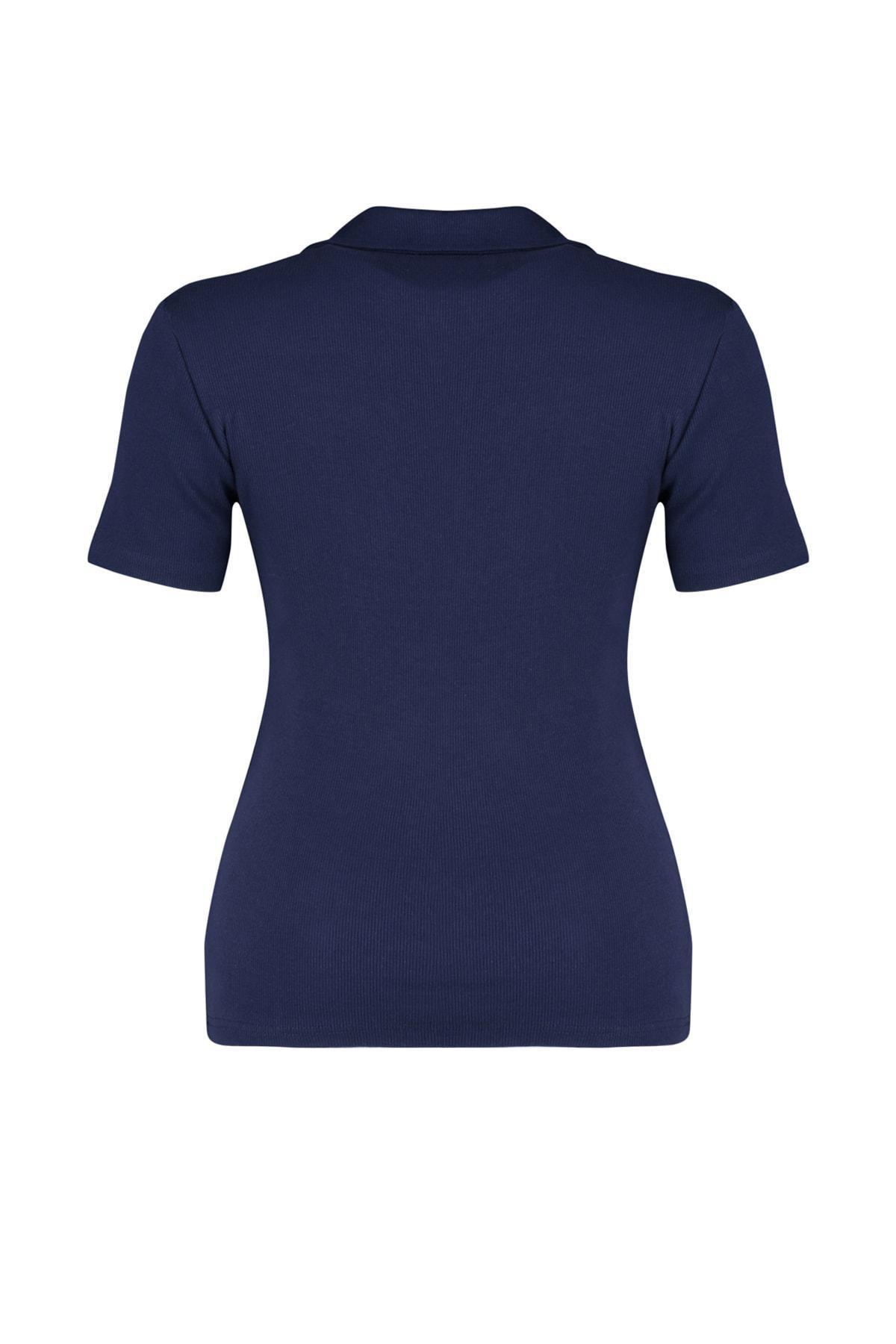 Navy Polo Neck Plus Size Blouse, , large image number 7