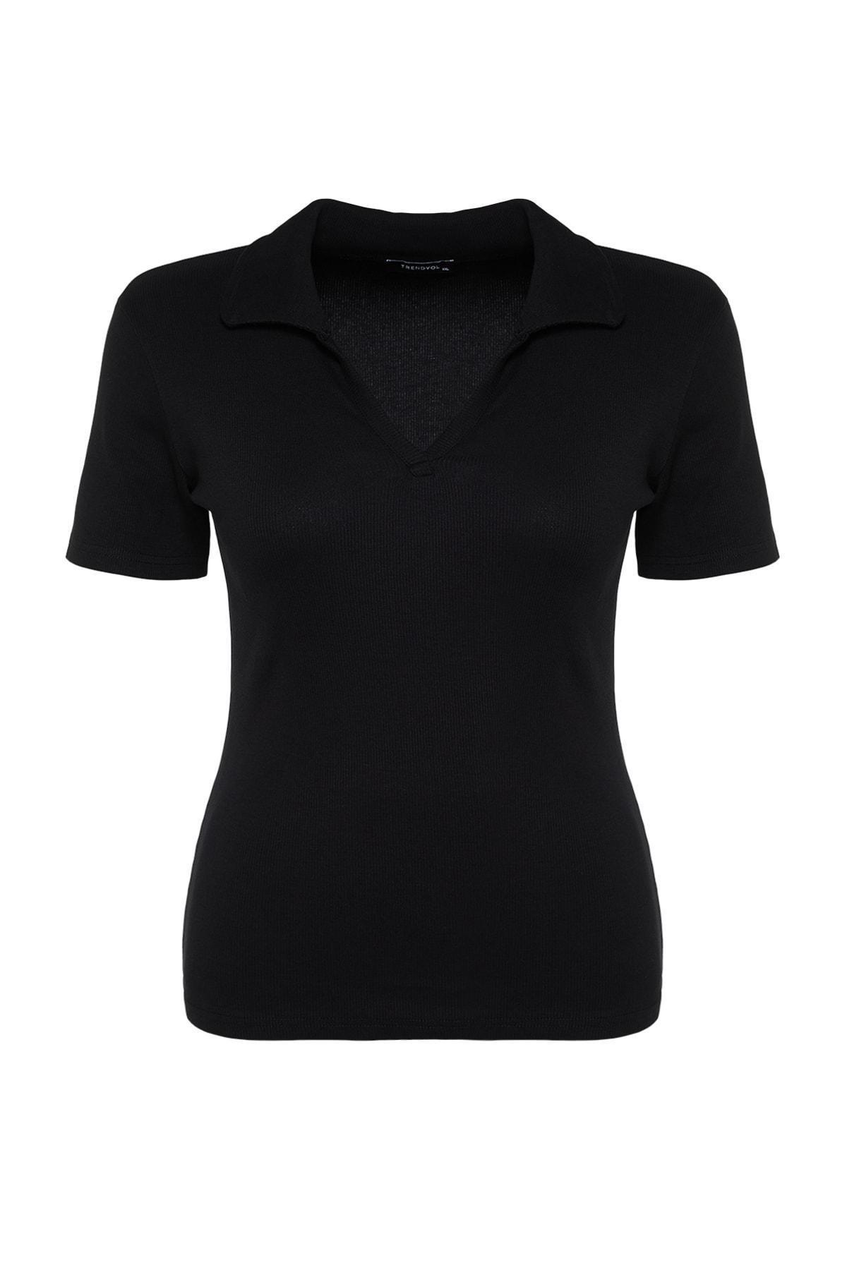 Black Polo Neck Plus Size Blouse, Black, large image number 5