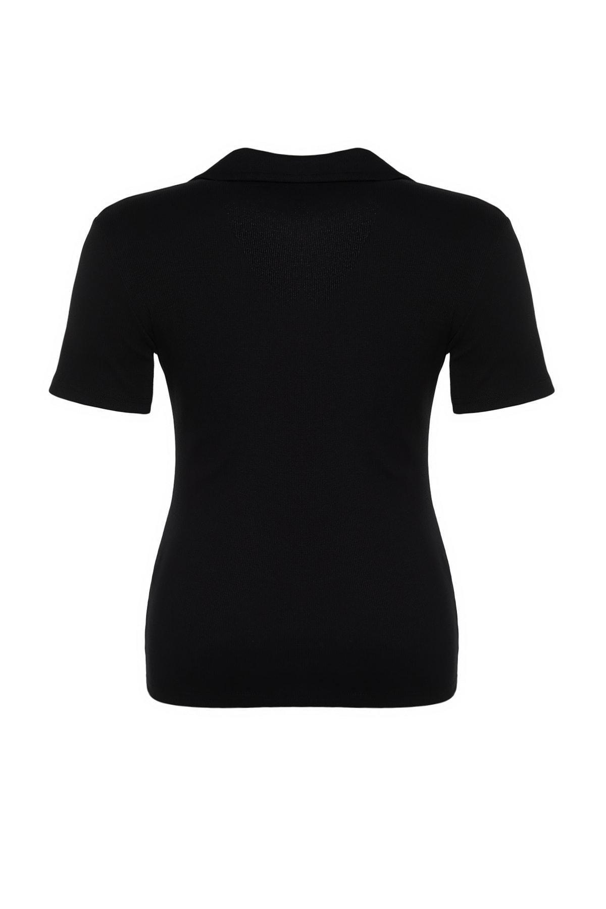 Black Polo Neck Plus Size Blouse, Black, large image number 6