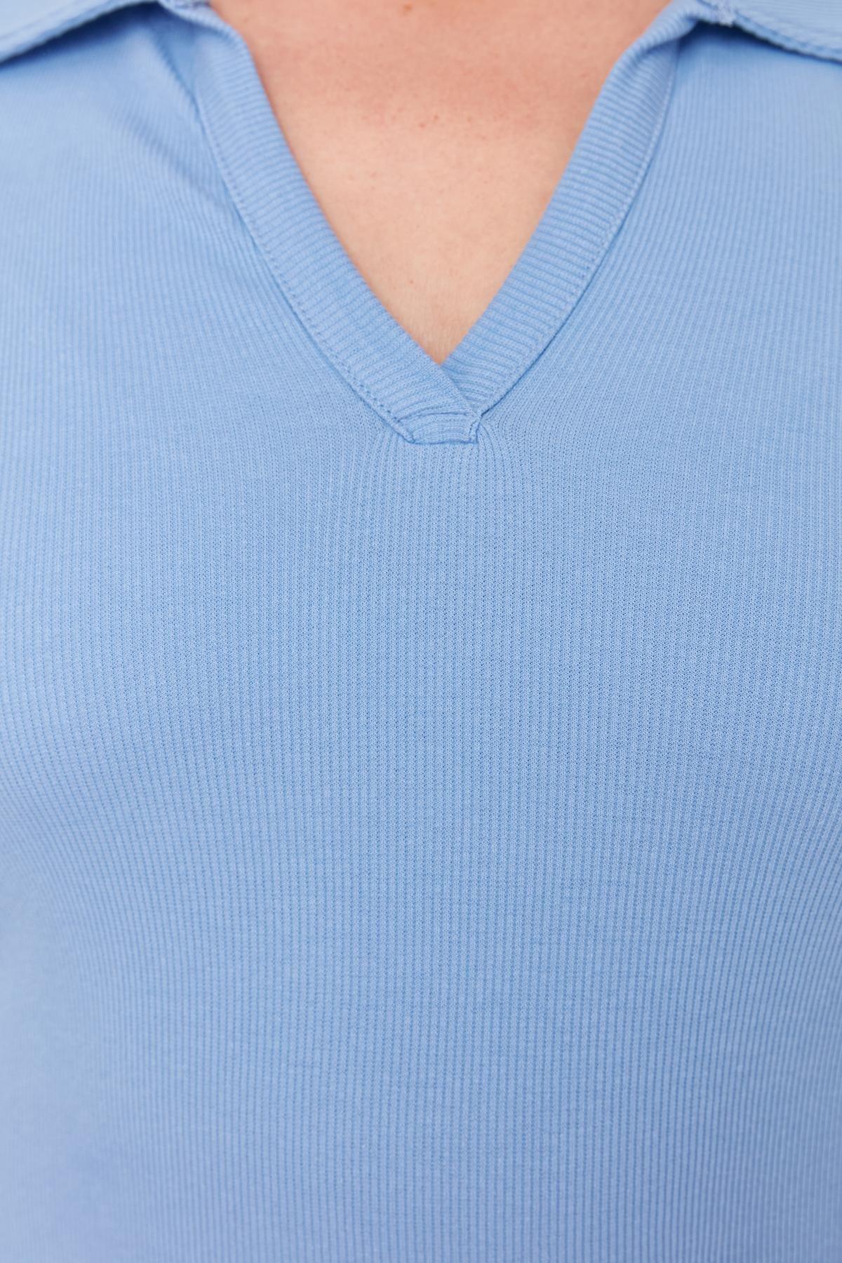 Blue Polo Neck Bodycon Knitted Top, Blue, large image number 5