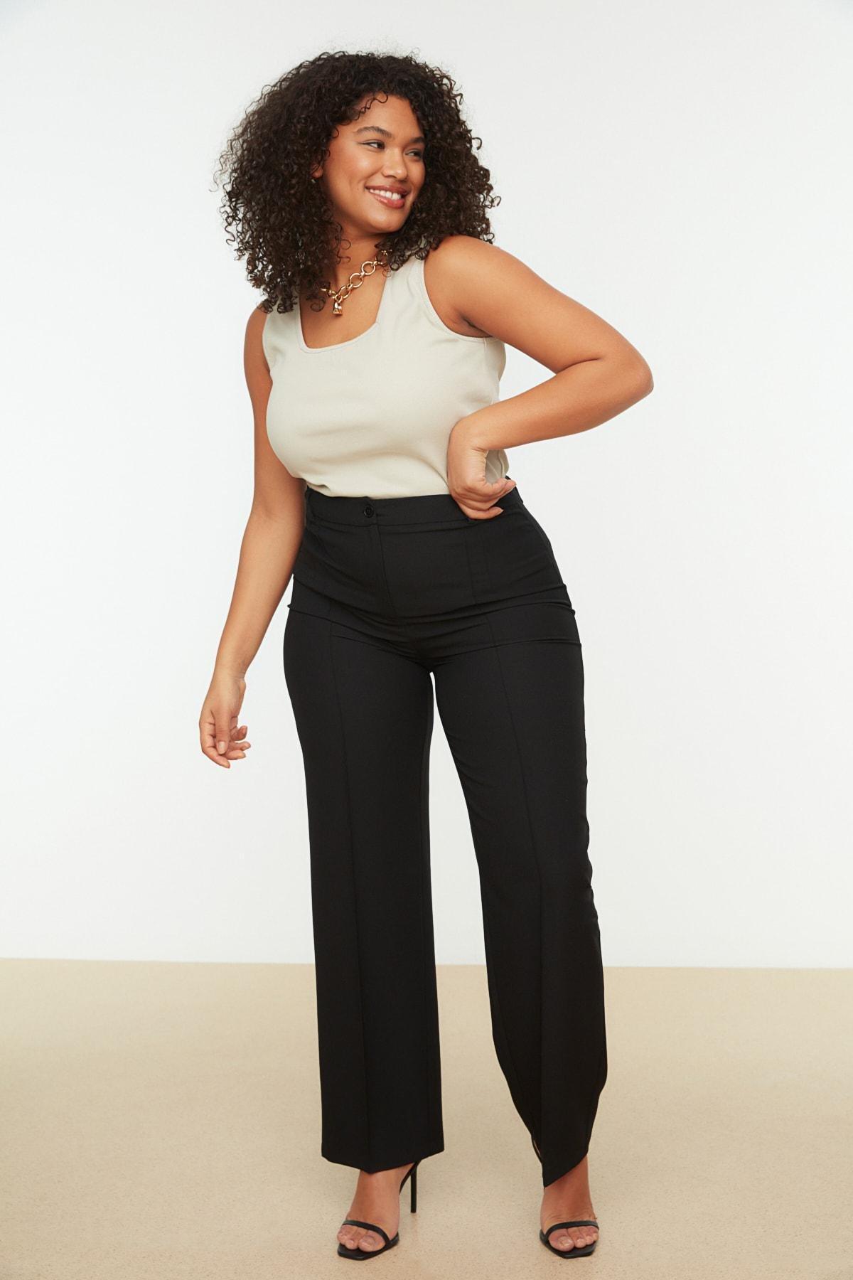 Black Wide Leg Plus Size Pants, , large image number 0