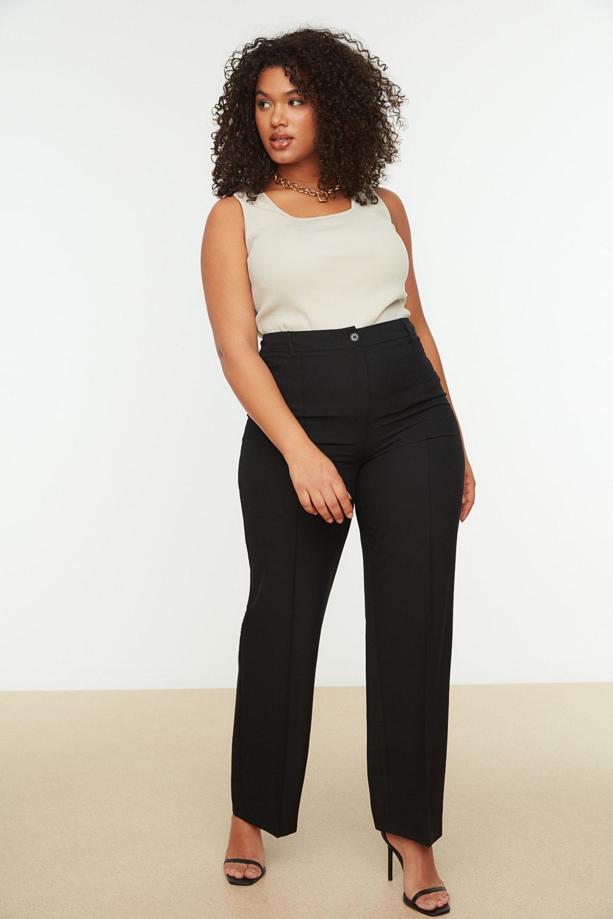 Black Wide Leg Plus Size Pants, , large image number 1