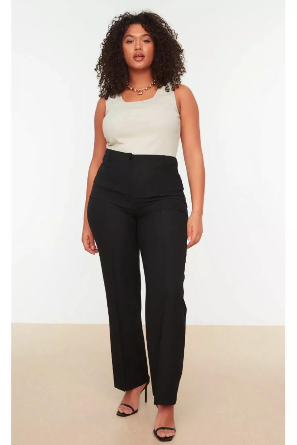 Black Wide Leg Plus Size Pants, Black, medium