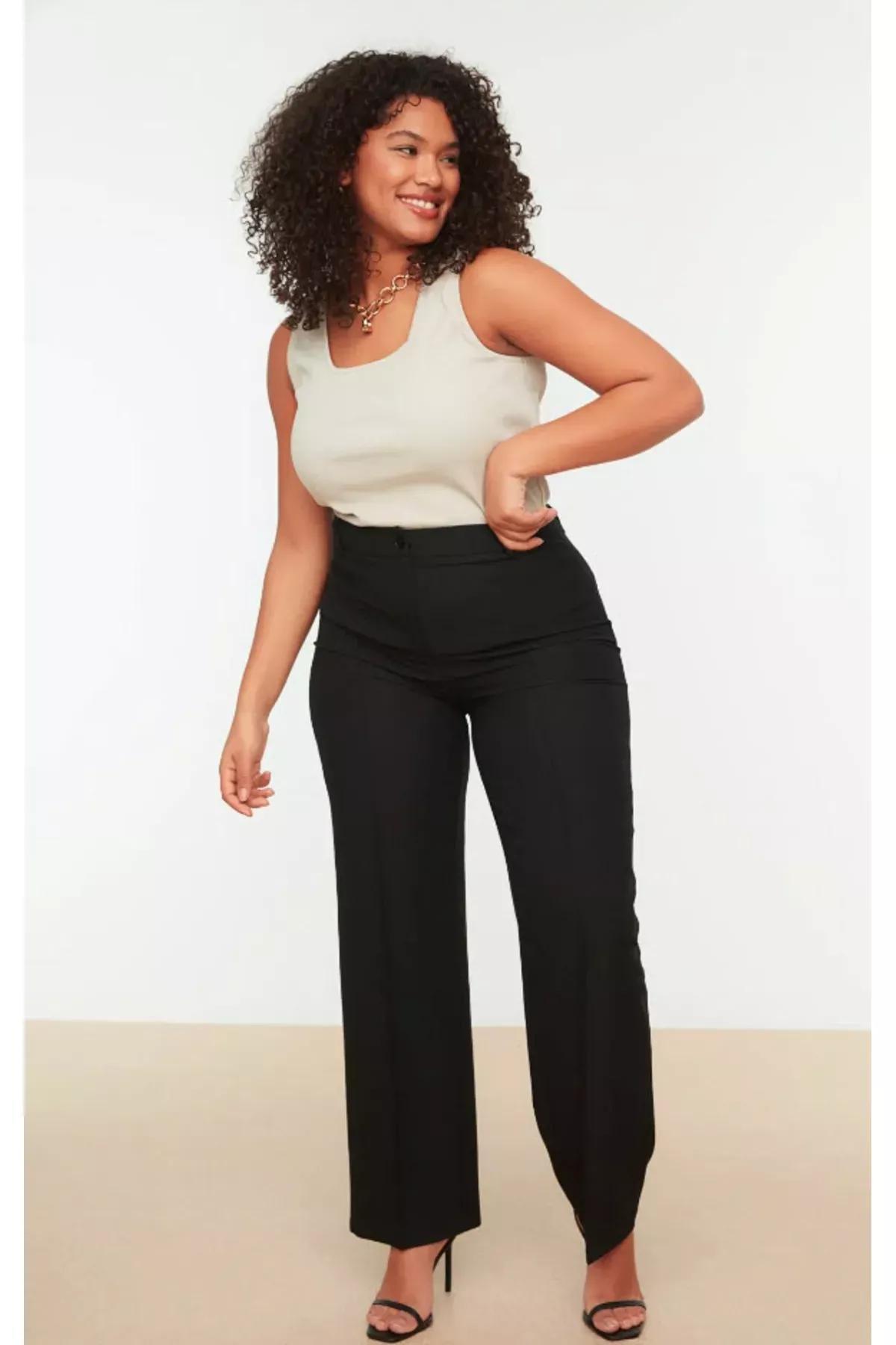 Black Wide Leg Plus Size Pants, Black, medium