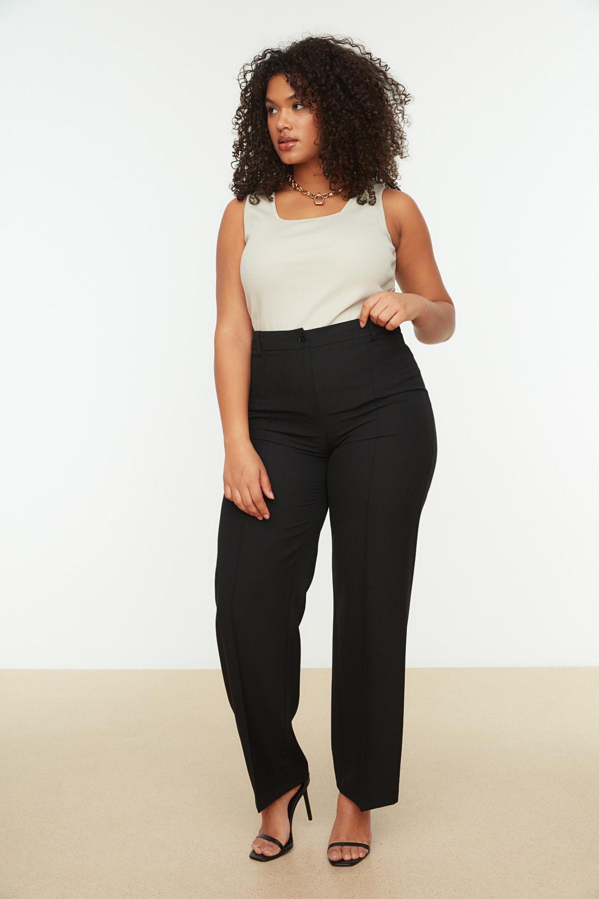 Black Wide Leg Plus Size Pants, Black, large image number 2