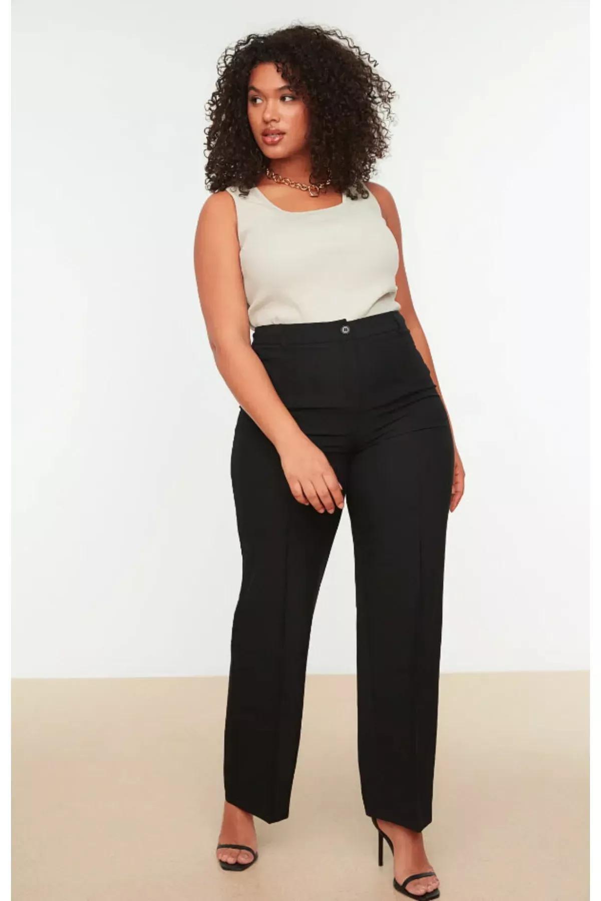 Black Wide Leg Plus Size Pants, Black, large image number 3