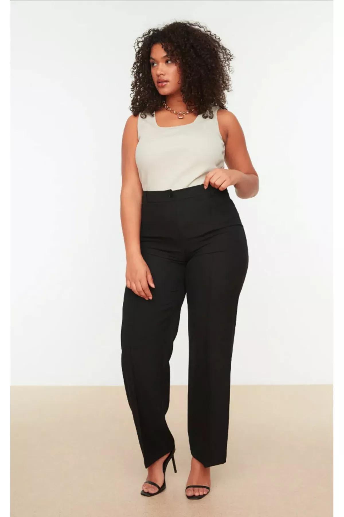 Black Wide Leg Plus Size Pants, Black, large image number 4