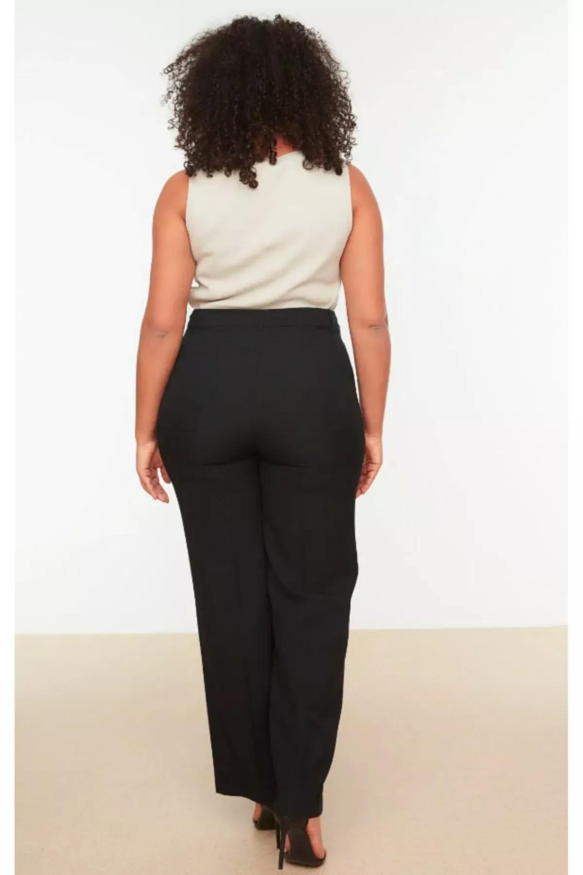 Black Wide Leg Plus Size Pants, Black, large image number 5