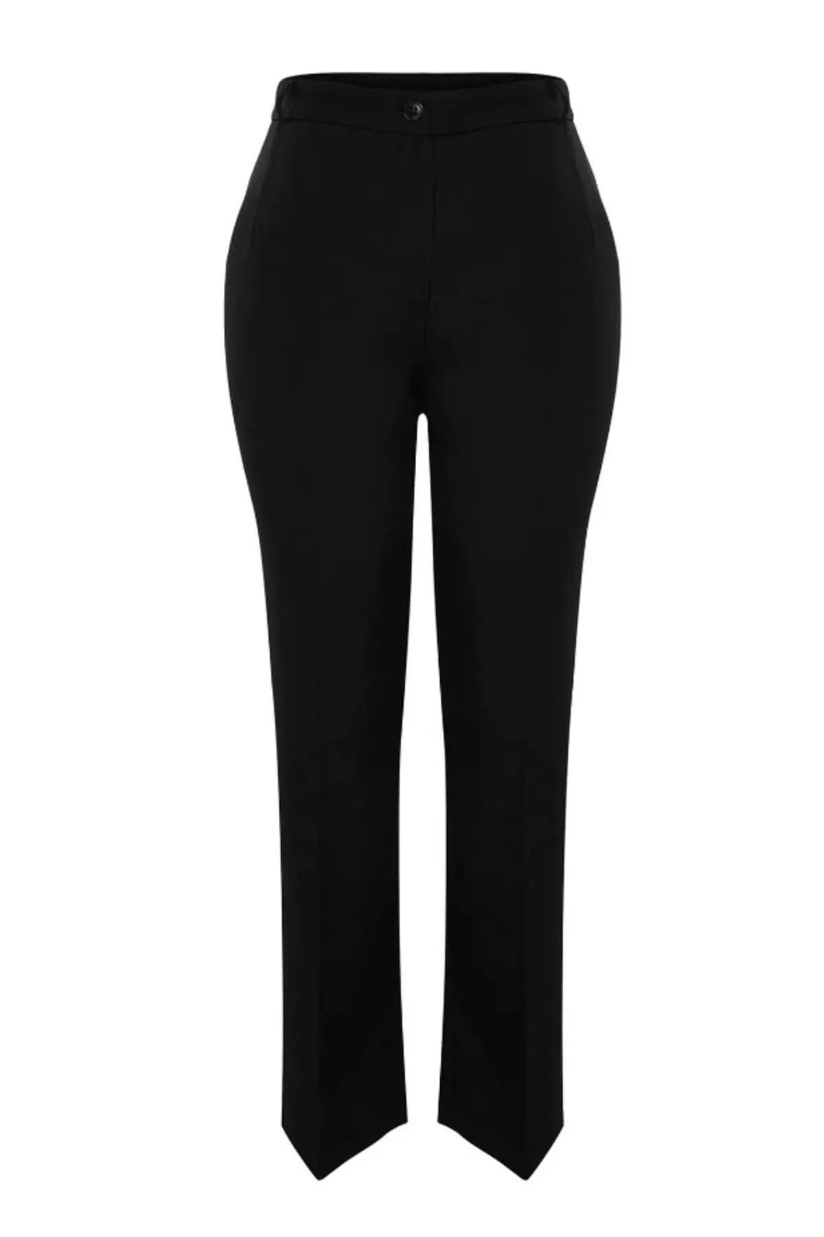 Black Wide Leg Plus Size Pants, Black, large image number 6
