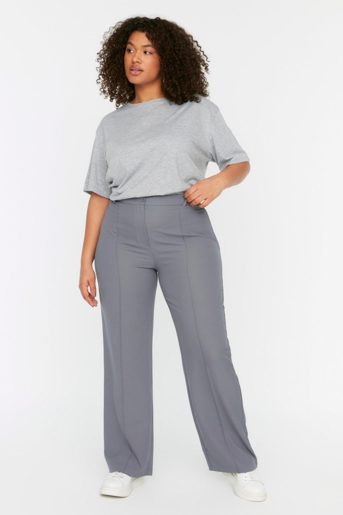 Grey Wide Leg Plus Size Pants, , large image number 1