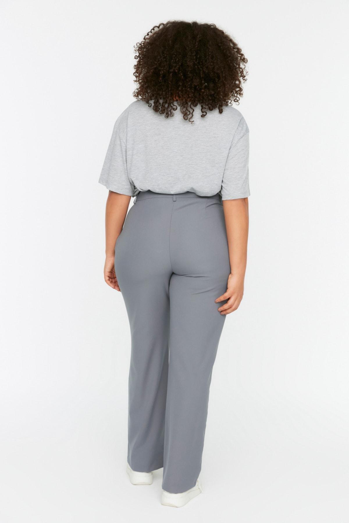 Grey Wide Leg Plus Size Pants, , large image number 4