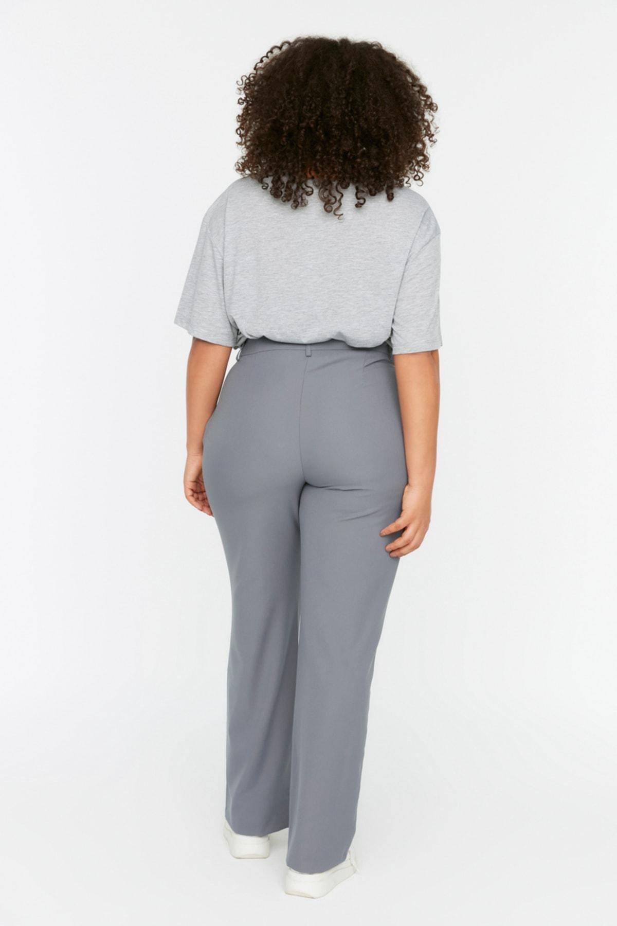 Trendyol - Grey Wide Leg Plus Size Pants