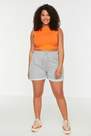 Trendyol - Gray Mid Waist Plus Size Shorts