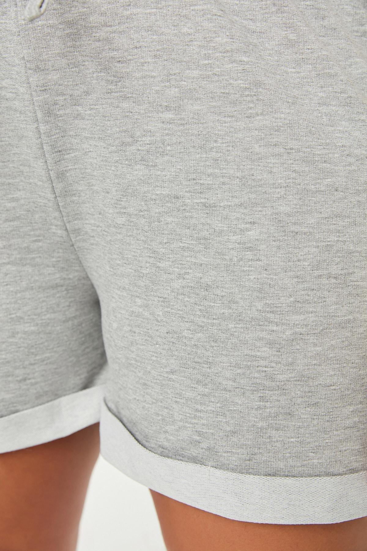 Gray Mid Waist Plus Size Shorts, , large image number 2