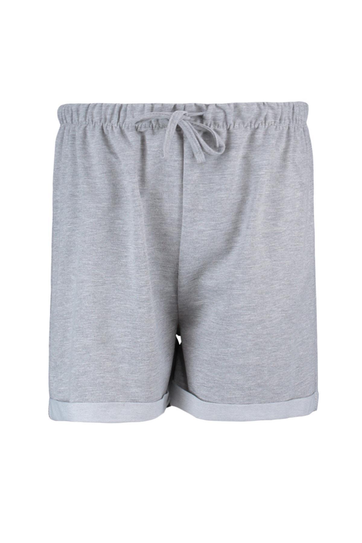 Trendyol - Grey Mid Waist Plus Size Shorts